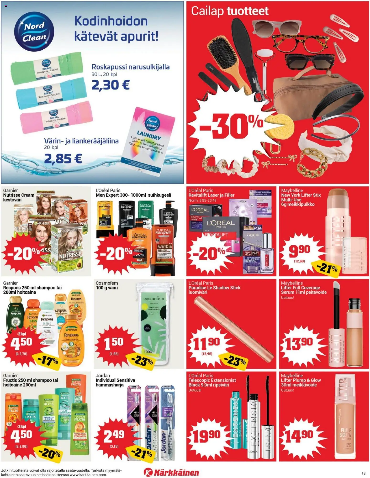 Kärkkäinen tarjoukset – voimassa 18.03.2026 alkaen | Sivu: 13 | Tuotteet: Ripsiväri, Luomiväri, Hoitoaine, Hammasharja