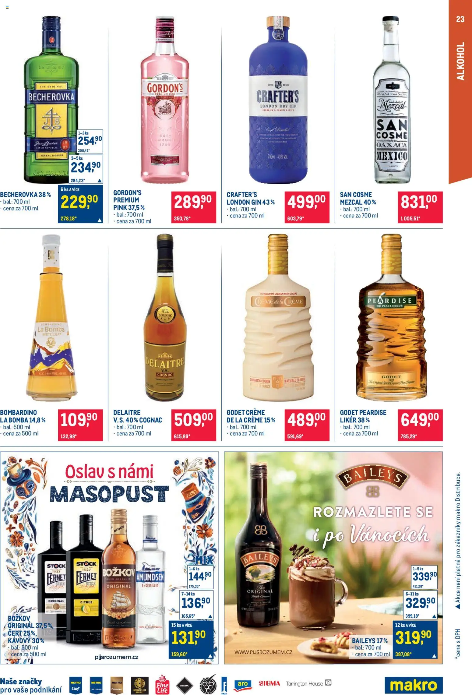 Makro leták - Pro milovníky jídla od 14.01.2026 | Strana: 23 | Produkty: Likér, London dry gin, Fernet, Dry gin
