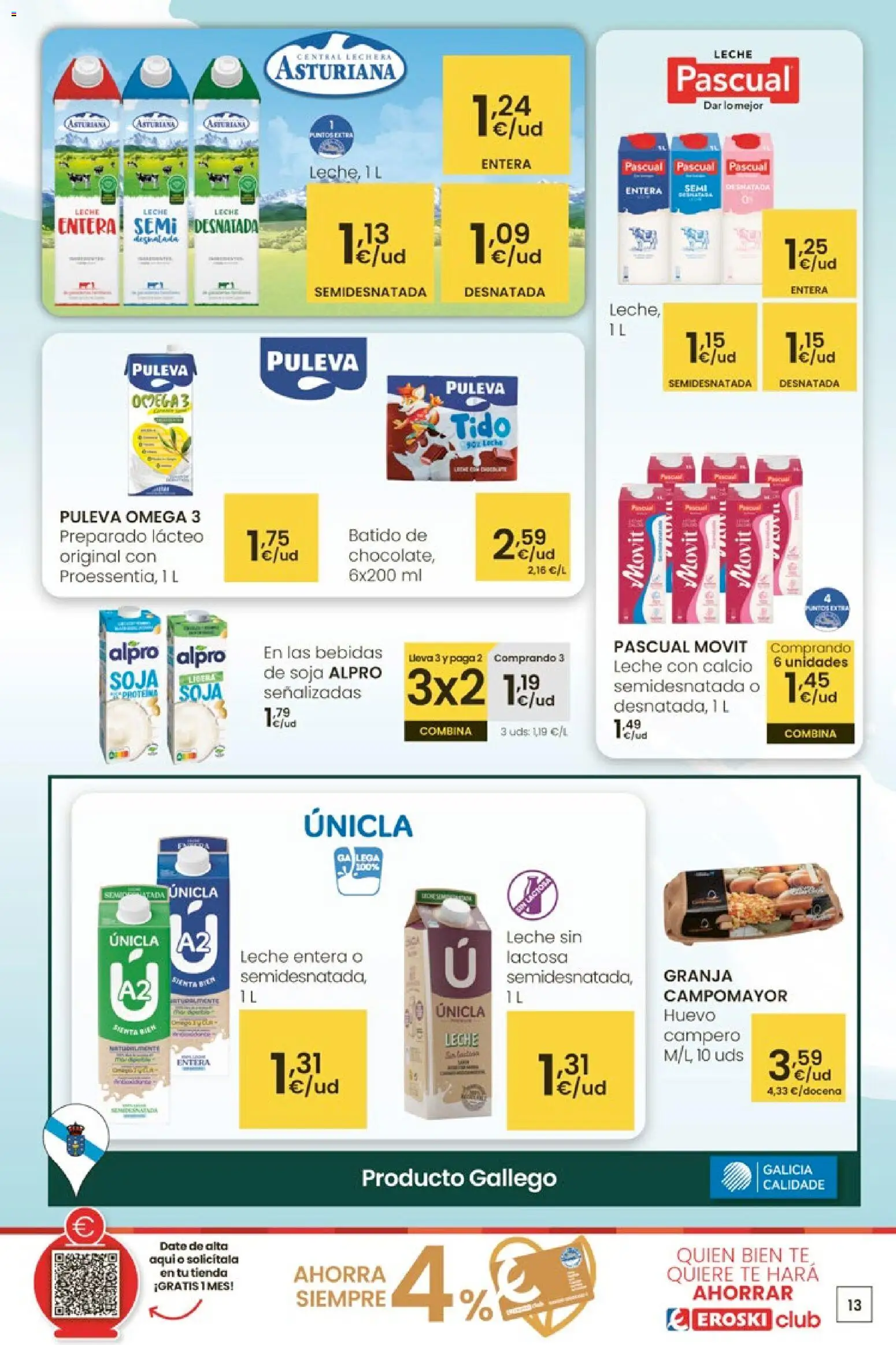 Eroski - Oferta 3x2 │ válido desde el 30.10.2025 | Página: 13 | Productos: Leche entera, Δοχείο φοντί, Leche, Té