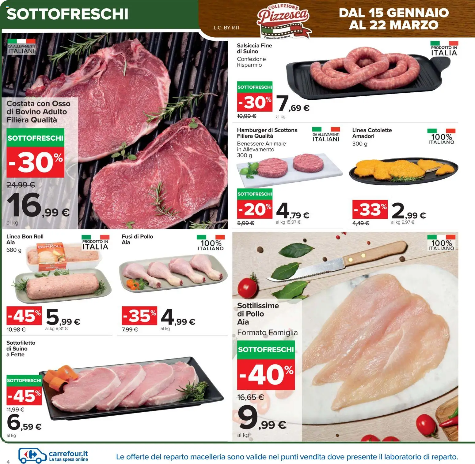 Volantino Carrefour del 15.01.2026 | Pagina: 4 | Prodotti: Bovino, Pollo, Suino, Hamburger