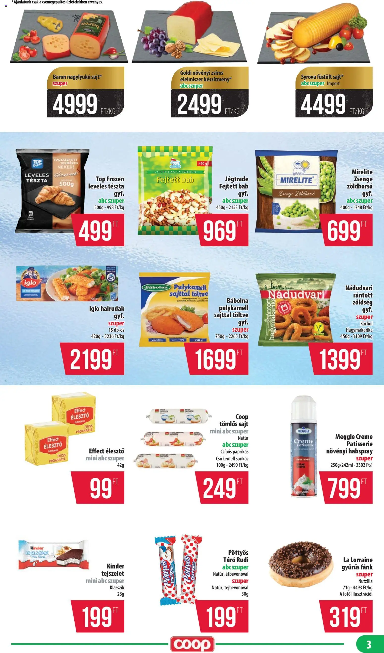 COOP akciós ujság - amely érvényes a következő dátumtól: 20.11.2025 | Oldal: 3 | Termékek: Fánk, Tomlos sajt, Leveles tészta, Tejszelet