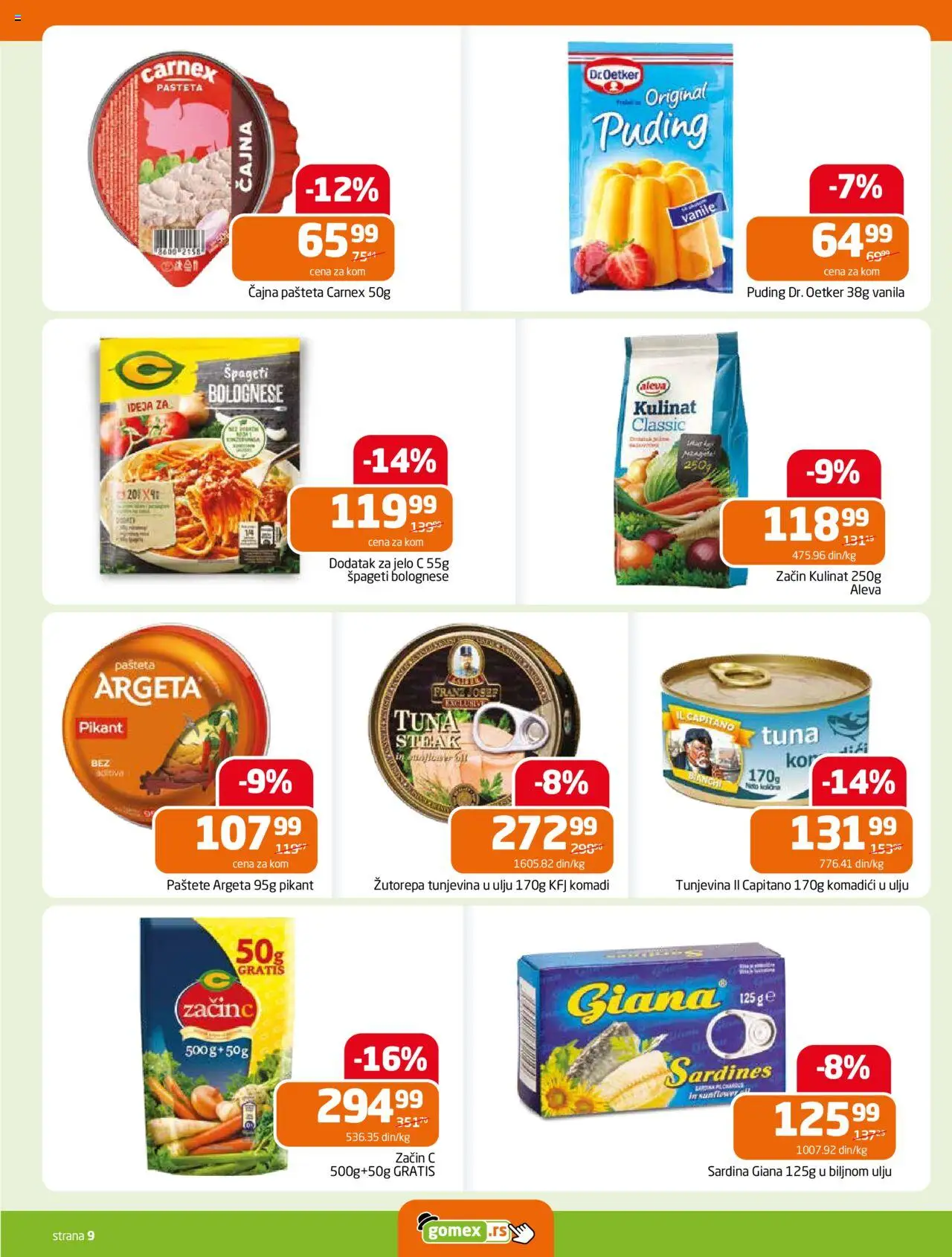 Gomex katalog - važi od 10.09.2025 | Strana: 9 | Proizvode: Puding, Dr. Oetker, Špageti, Sardina
