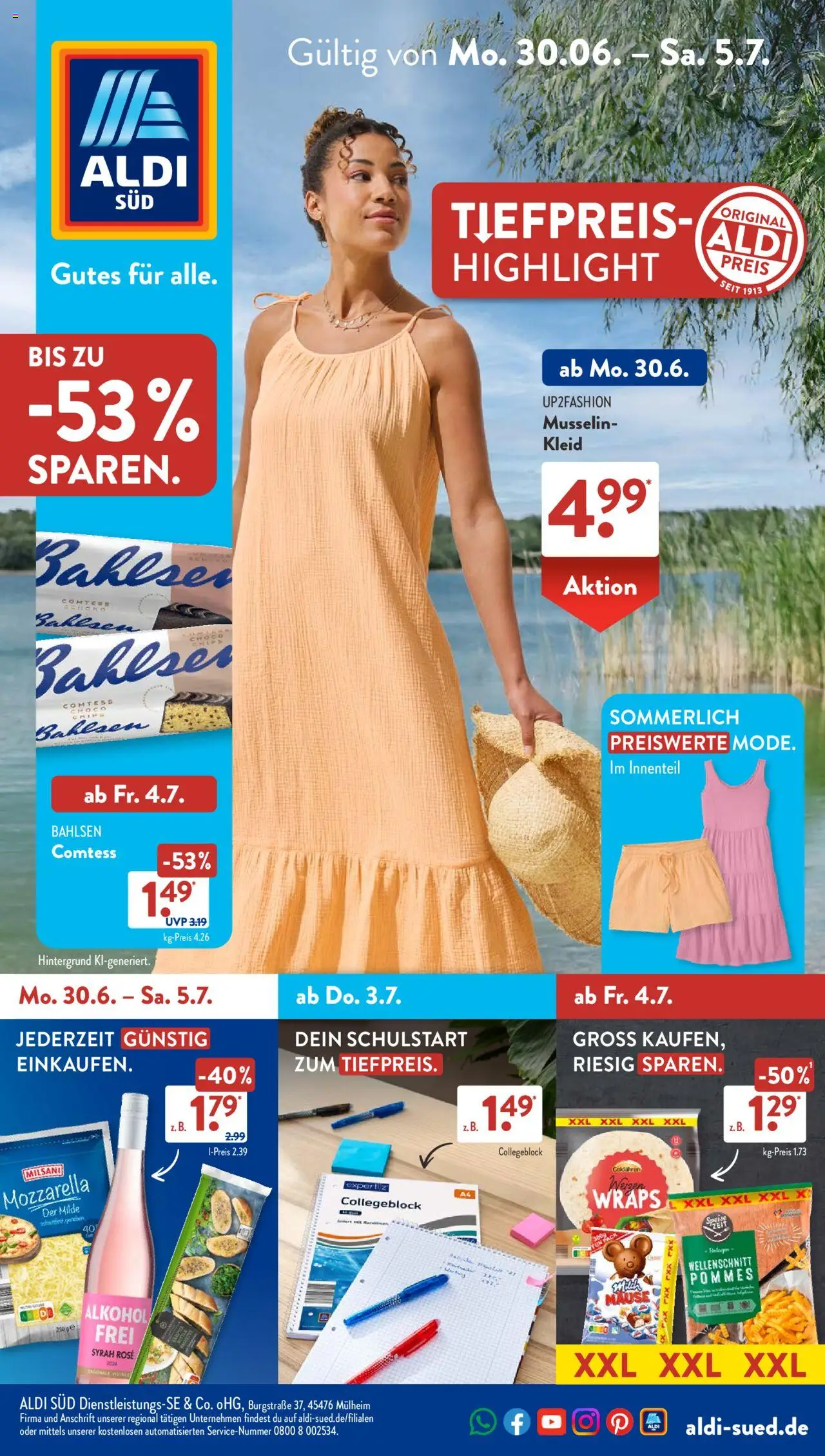 Aldi Süd Prospekt 	 - gültig ab dem 30.06.2025 | Seite: 1 | Produkte: Up2fashion, Pommes, Notebook, Kleid
