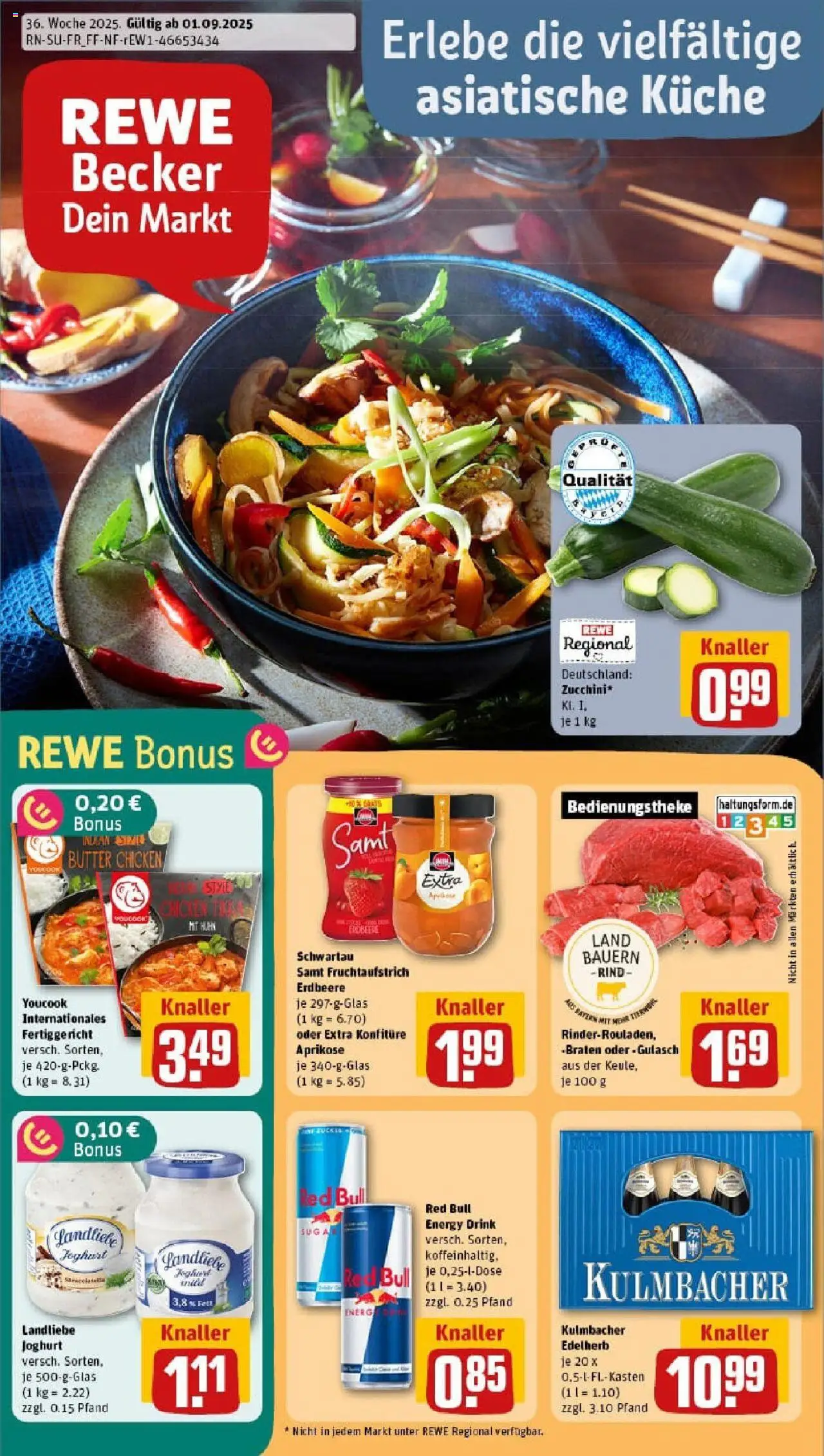 Rewe prospekt Bad Rodach	 – gültig ab 01.09.2025 | Seite: 1 | Produkte: Red bull, Energy, Joghurt, Zucchini
