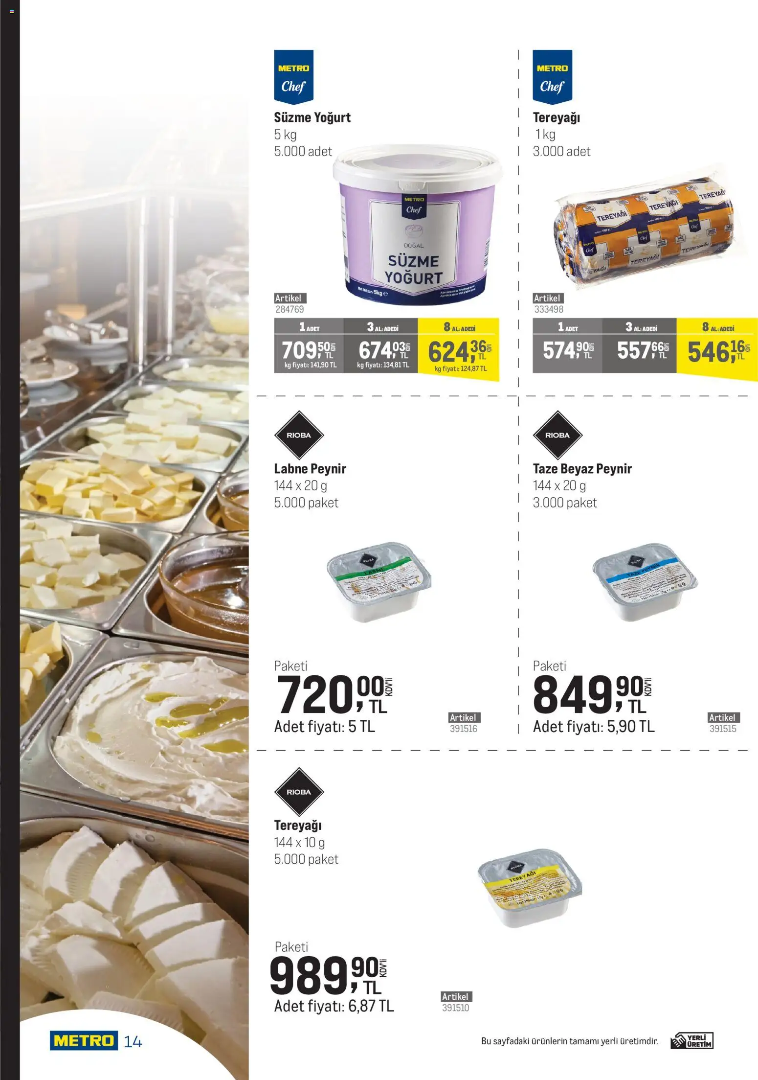 Metro - Şehir Otelleri - 22.04.2026 tarihinden itibaren geçerlidir | Sayfa: 14 | Ürünler: Tereyağı, Peynir, Yoğurt