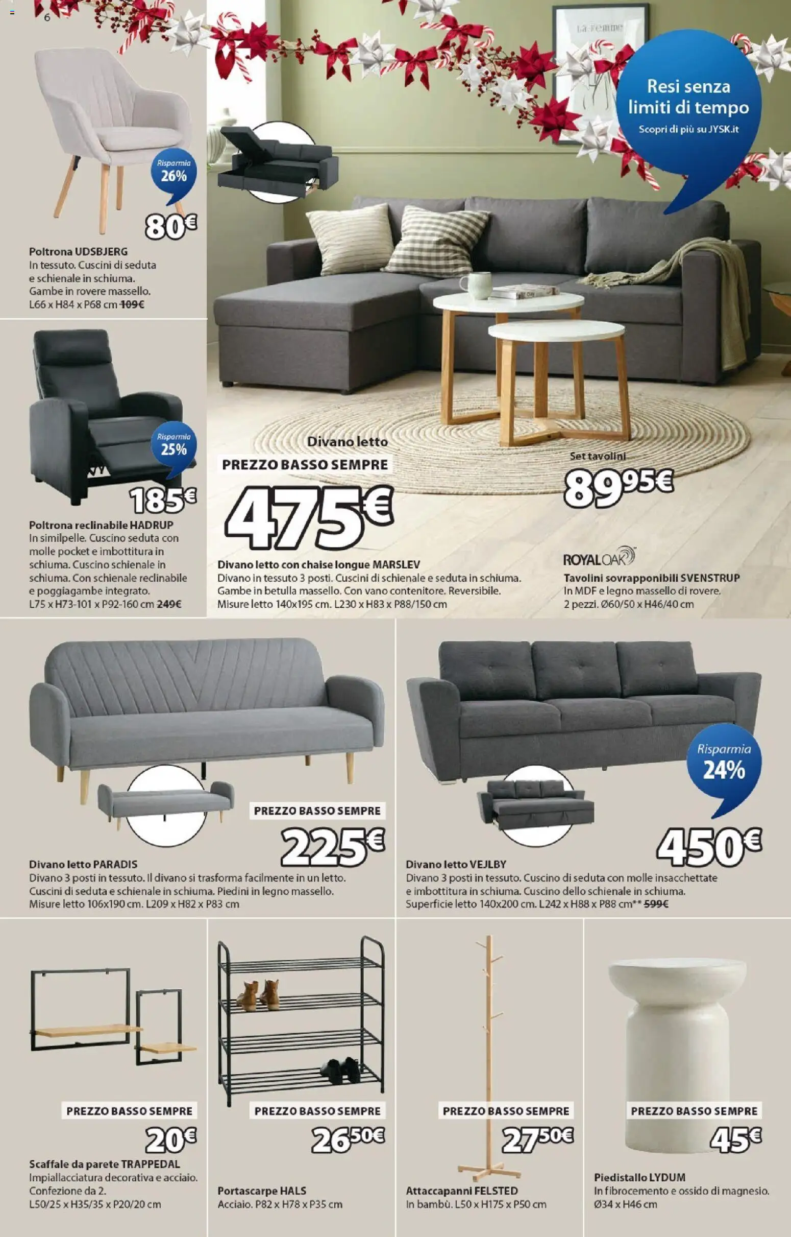 Volantino JYSK del 11.12.2025 | Pagina: 6 | Prodotti: Attaccapanni, Letto, Cuscino, Divano