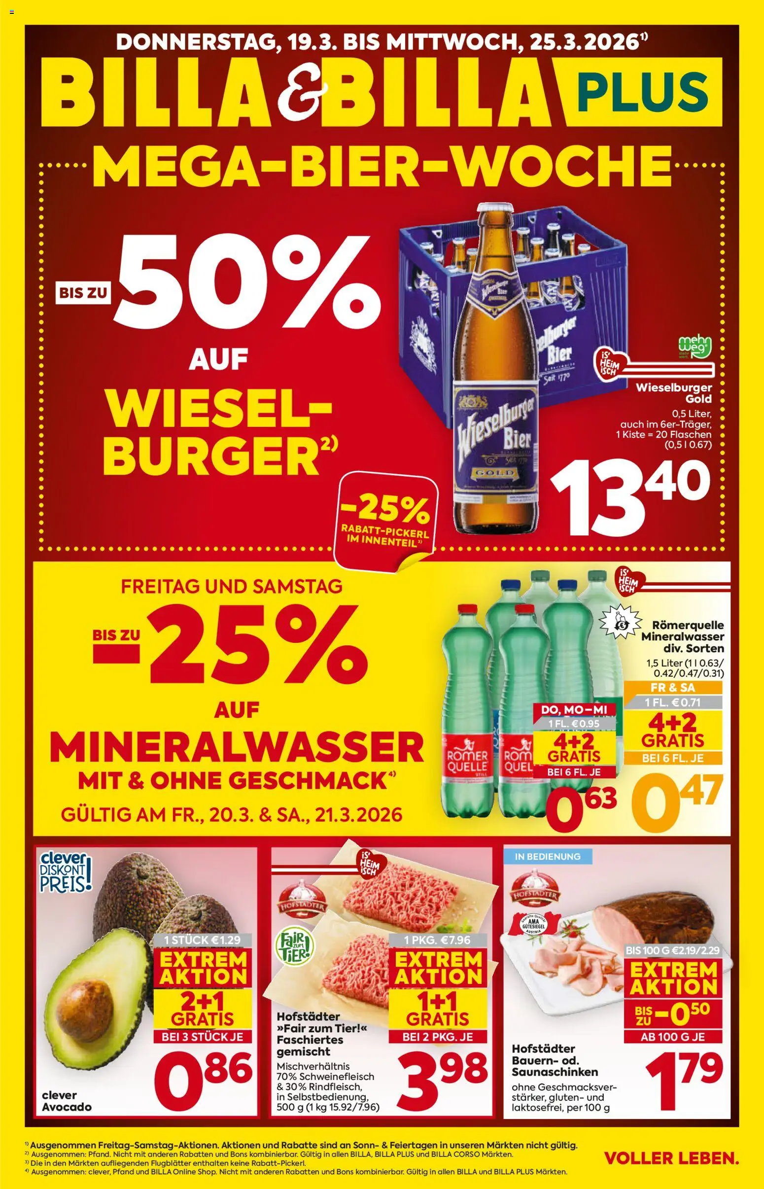 Billa - Flugblatt gültig ab 19.03.2026 | Seite: 1 | Produkte: Eis, Avocado, Bier, Schweinefleisch