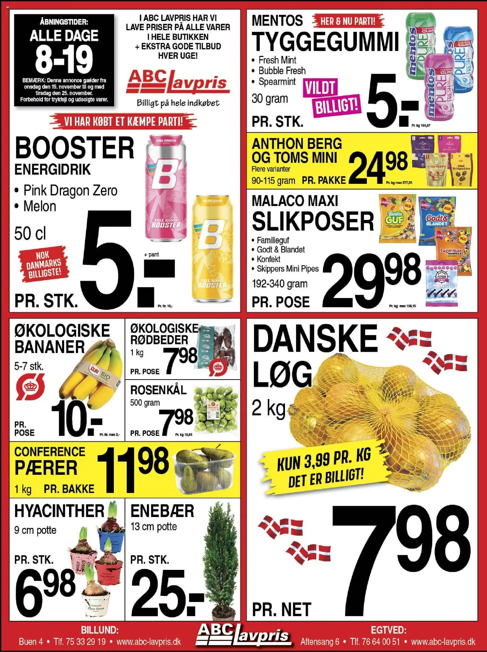 Abc Lavpris tilbudsavis – gyldig fra 19.11.2025 | Side: 1 | Produkter: Bananer, Rødbeder, Rosenkål, Pærer
