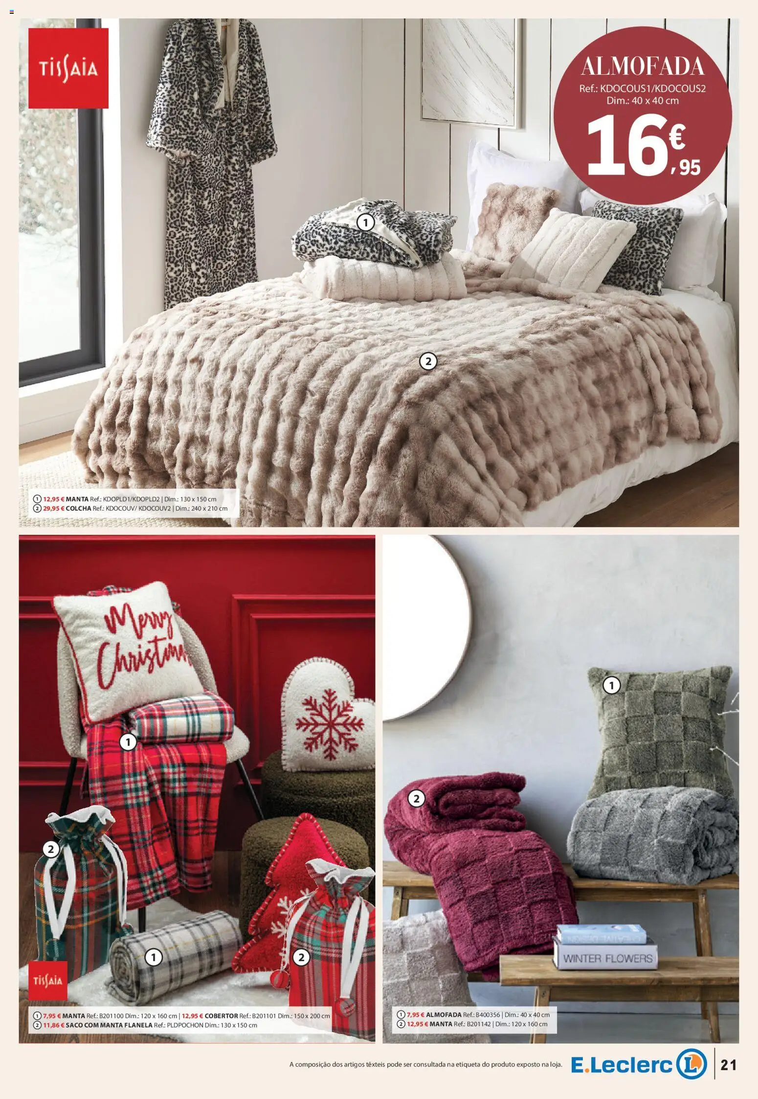 E.Leclerc - Folheto Natal │ válido de 04.11.2025 | Página: 21 | Produtos: Almofada, Cobertor, Colcha