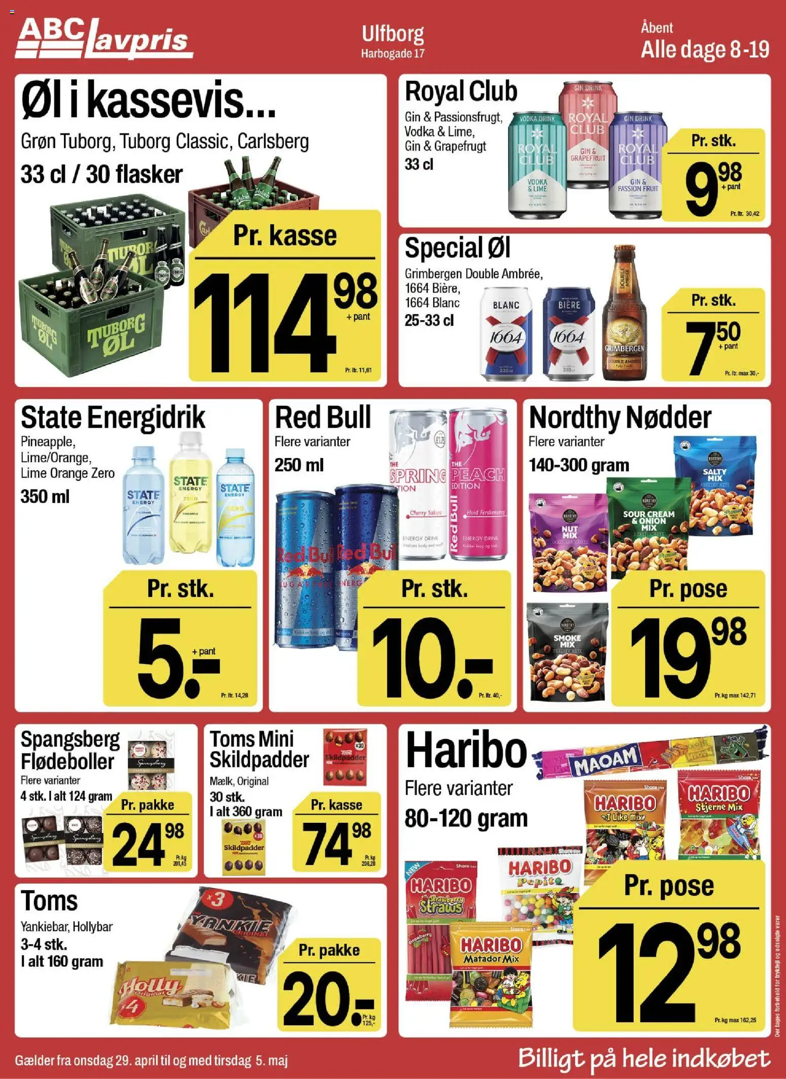 Abc Lavpris tilbudsavis – gyldig fra 29.04.2026 | Side: 12 | Produkter: Øl, Gin, Nødder, Lime