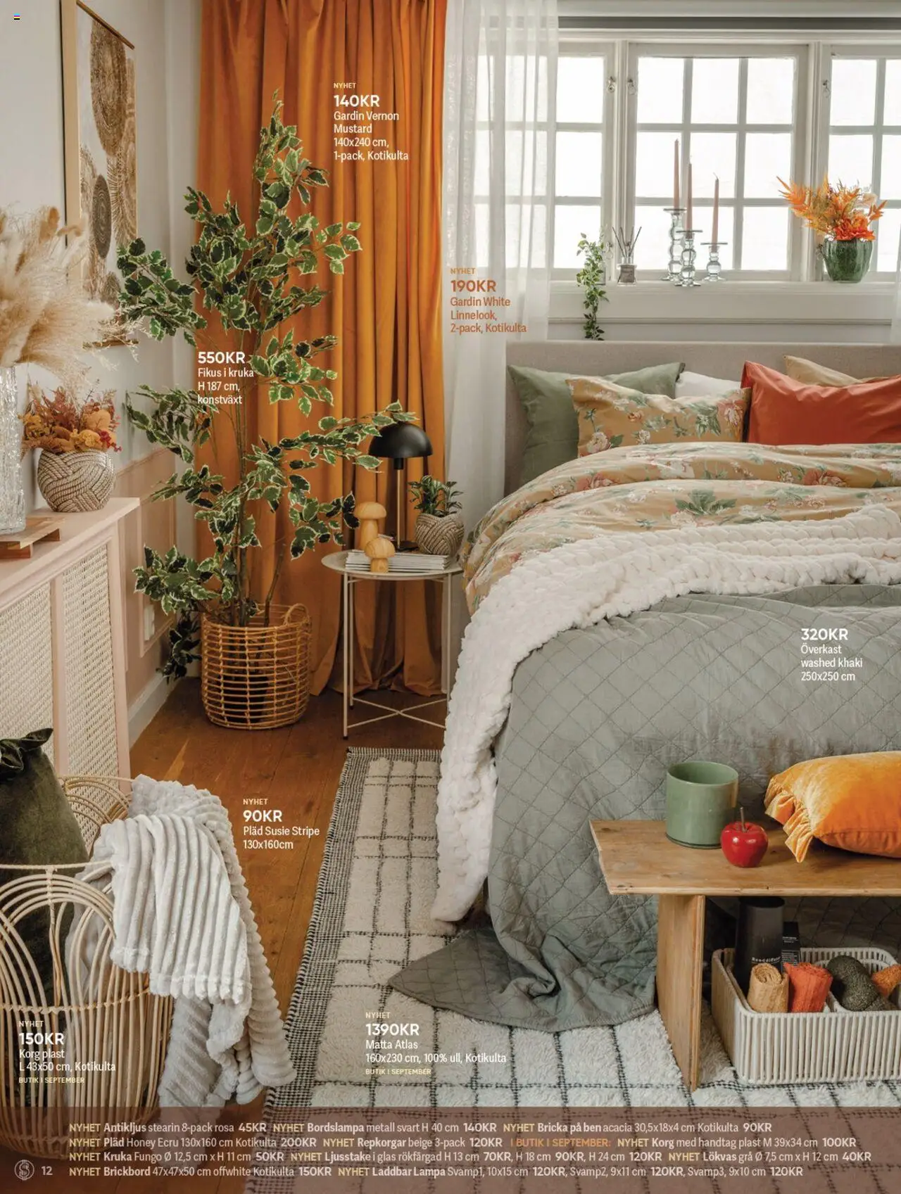 Dollar Store reklamblad aktuell från 03.09.2025 | Sida: 12 | Produkter: Pläd, Gardin, Korg, Lampa