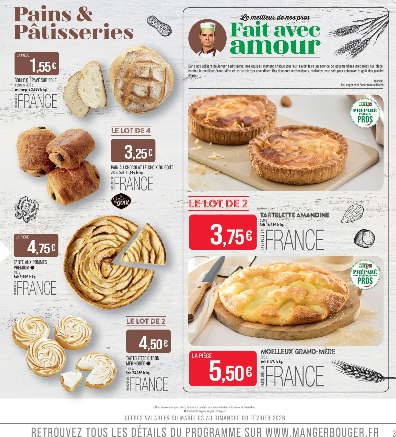 {H1} | Page: 3 | Produits: Pain au chocolat, Pain, Pommes, Tarte aux pommes