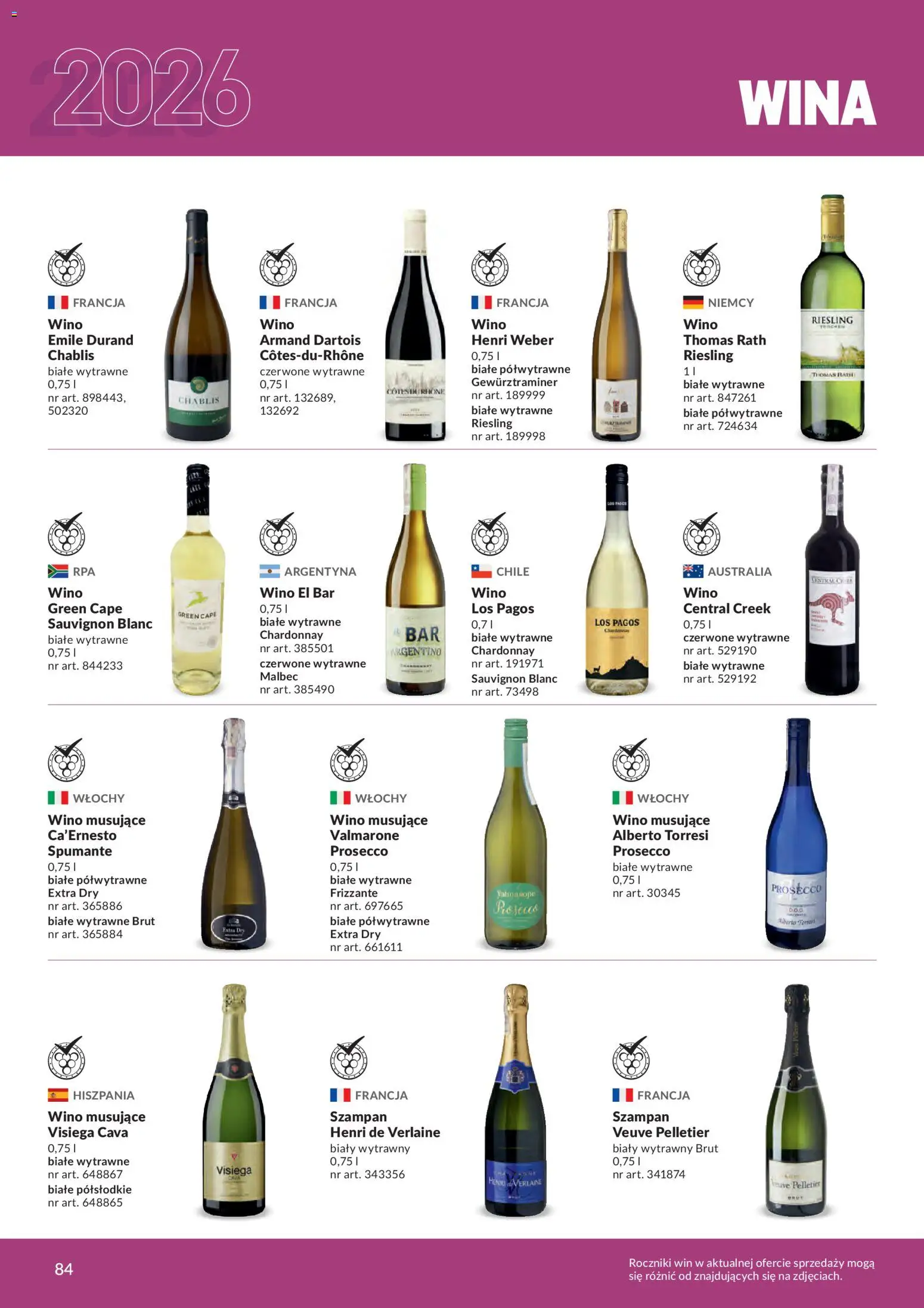 Makro gazetka - Produktów marek własnych dla profesjonalnej Gastronomii od 01.03.2026 | Strona: 84 | Produkty: Riesling, Chardonnay, Wino, Prosecco