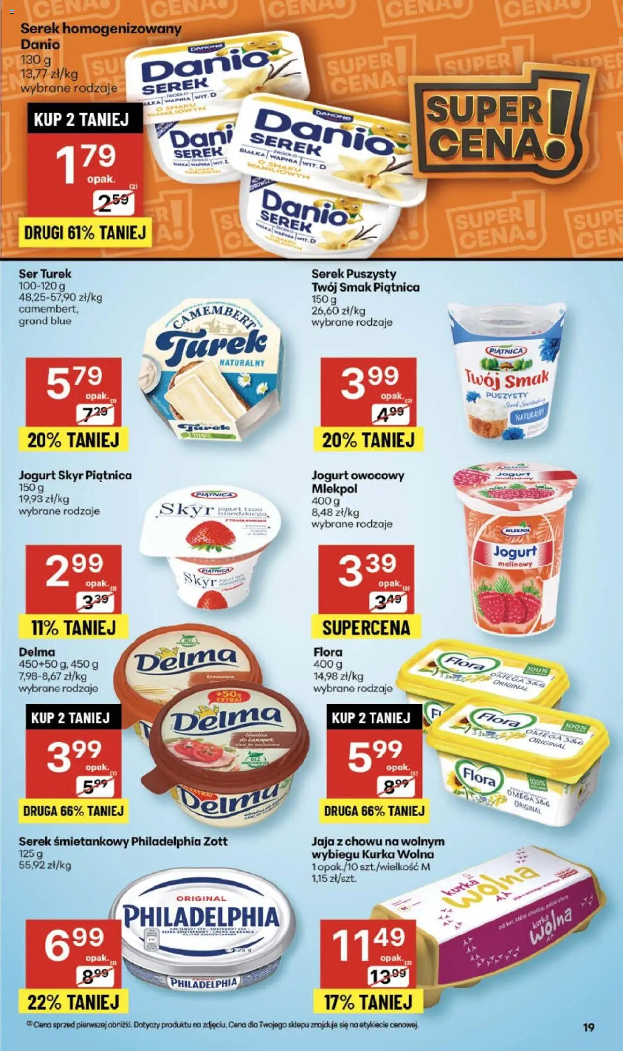 Delikatesy Centrum Gazetka od 23.10.2025 | Strona: 19 | Produkty: Serek homogenizowany, Jogurt, Serek śmietankowy philadelphia, Jaja