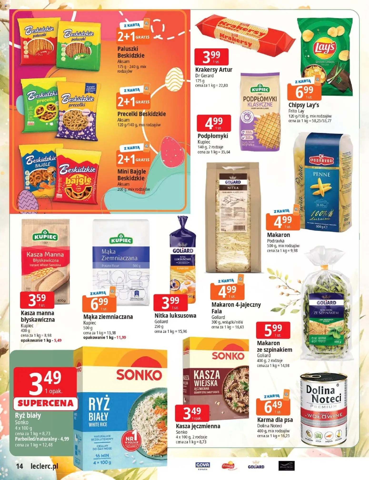 E.Leclerc gazetka - Zielona Góra Wielkanoc od 17.03.2026 | Strona: 14 | Produkty: Kasza jęczmienna, Kasza manna, Mąka ziemniaczana, Paluszki