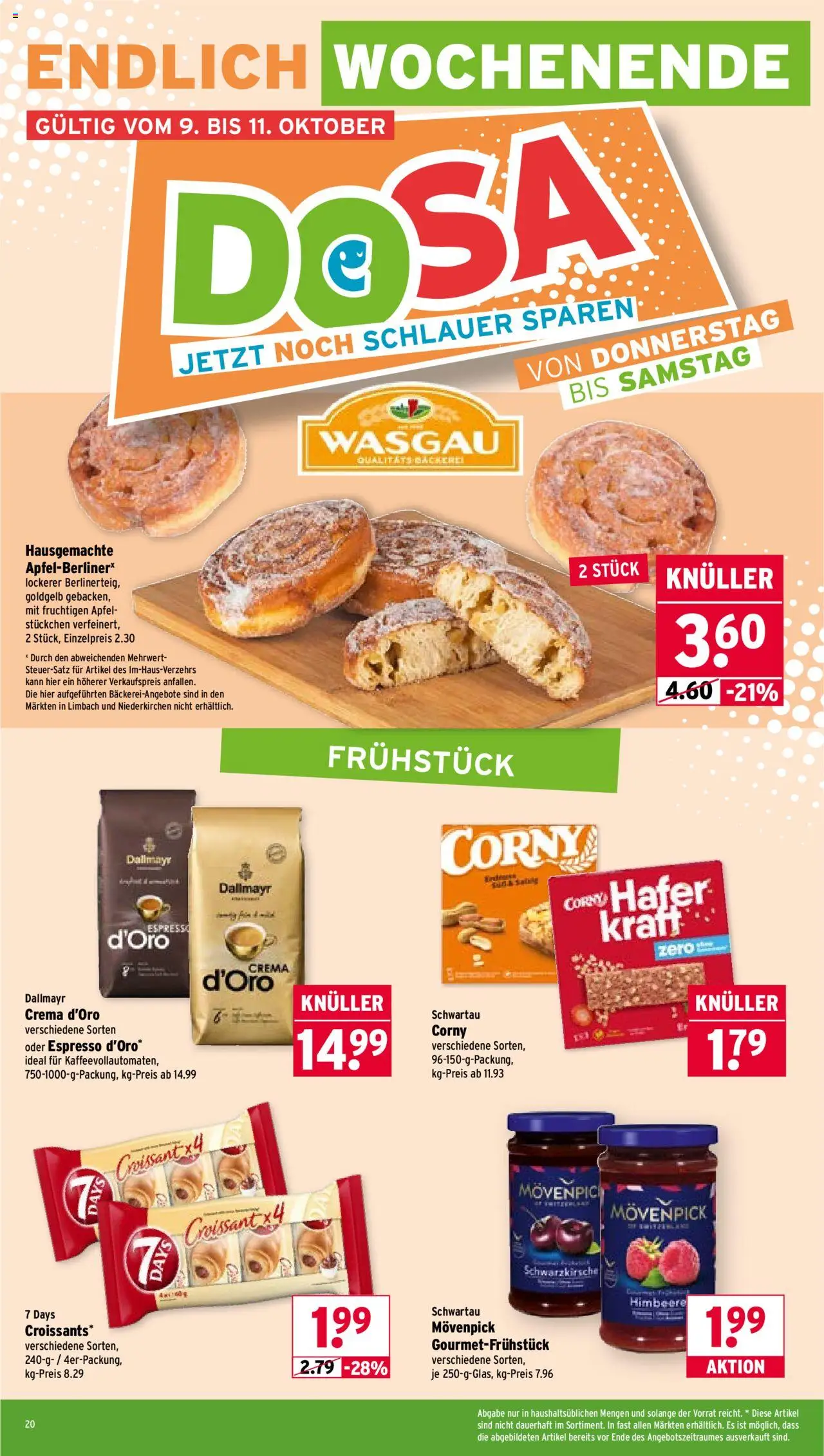 Wasgau Prospekt 	 – gültig ab 06.10.2025 | Seite: 20 | Produkte: Bäckerei, Äpfel, Croissant, Dallmayr
