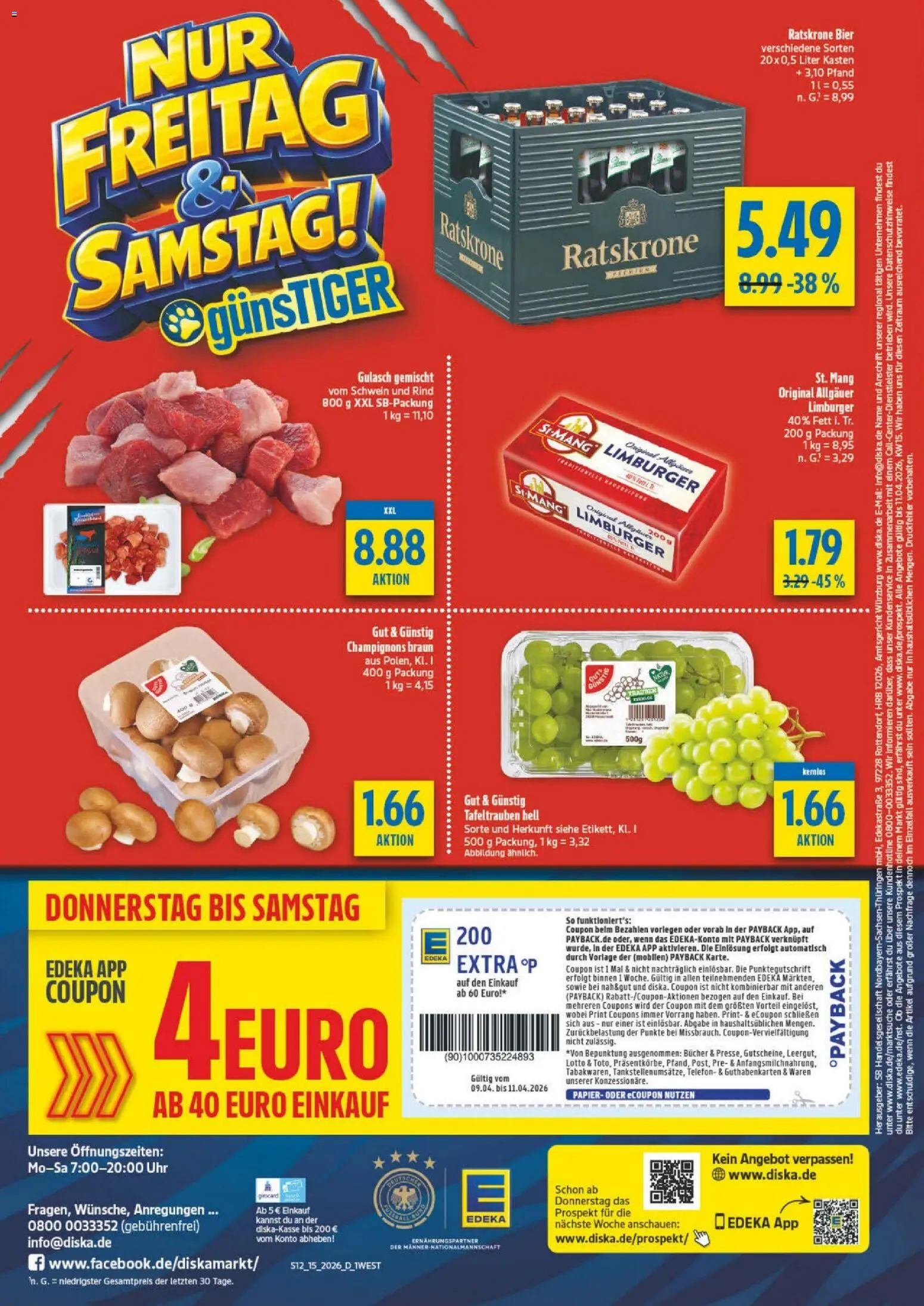 Diska - Diska Angebote Bayern KW15 – gültig ab 07.04.2026 | Seite: 12 | Produkte: Trauben, Bier, Champignons, Uhr