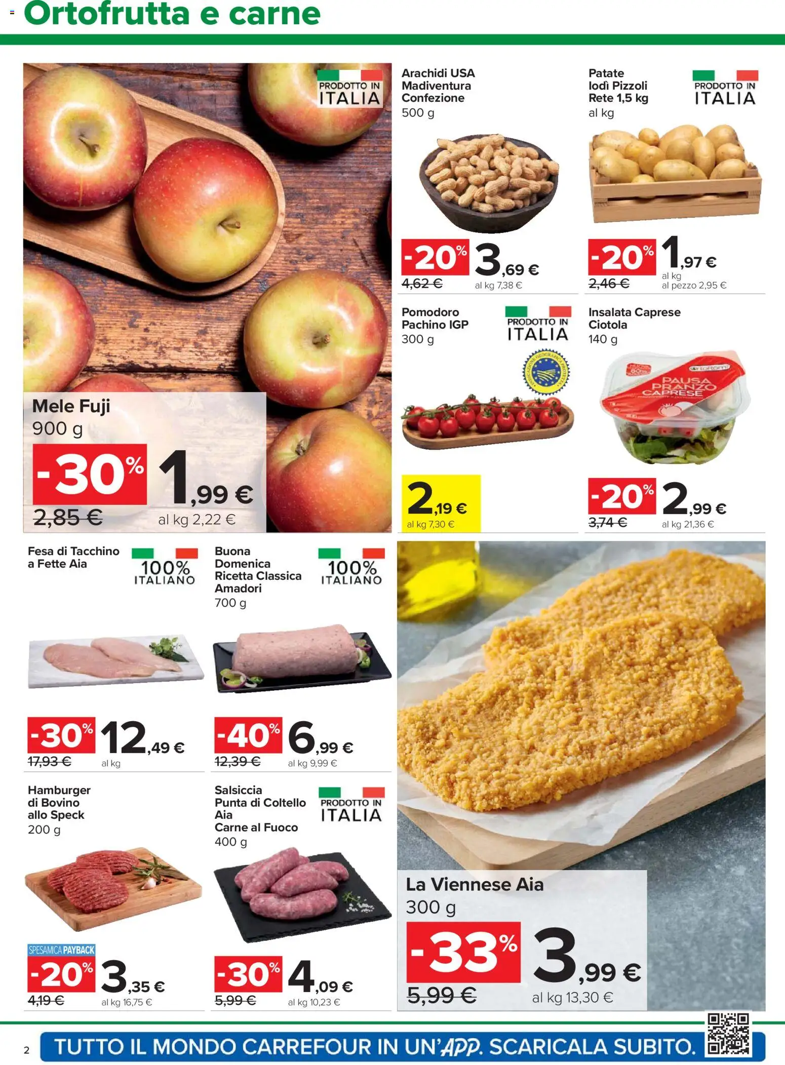 Volantino Carrefour del 08.04.2026 | Pagina: 2 | Prodotti: Mele, Patate, Tacchino, Arachidi