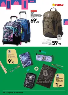 Volantino Conad del 17.07.2025 | Pagina: 3 | Prodotti: Notebook, Zaino, Quaderno, Trolley