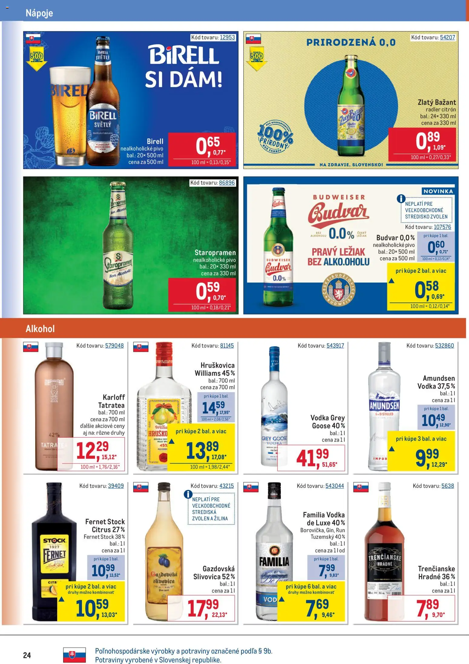 Nové Metro akcie – leták je platný od 22.04.2026 | Strana: 24 | Produkty: Slivovica, Staropramen, Vodka, Alkohol