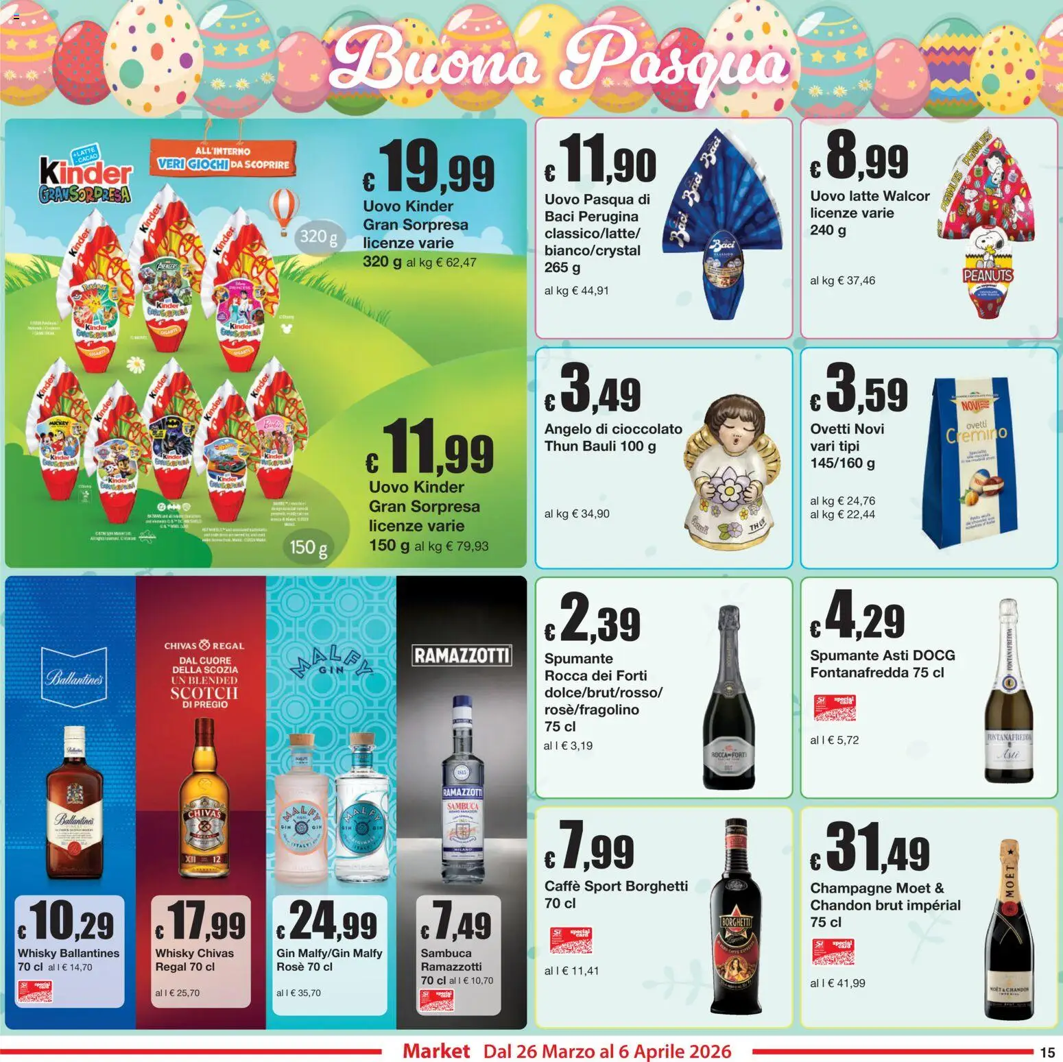 Volantino Sì con Te del 26.03.2026 | Pagina: 15 | Prodotti: Cioccolato, Whisky, Latte, Champagne