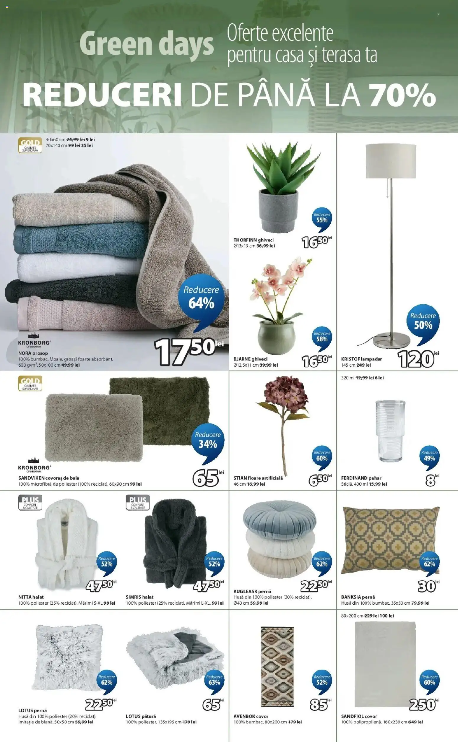 Noul catalog JYSK – valabil de la 16.04.2026 | Pagină: 7 | Produse: Pătură, Ghiveci, Floare artificială, Covoraș de baie
