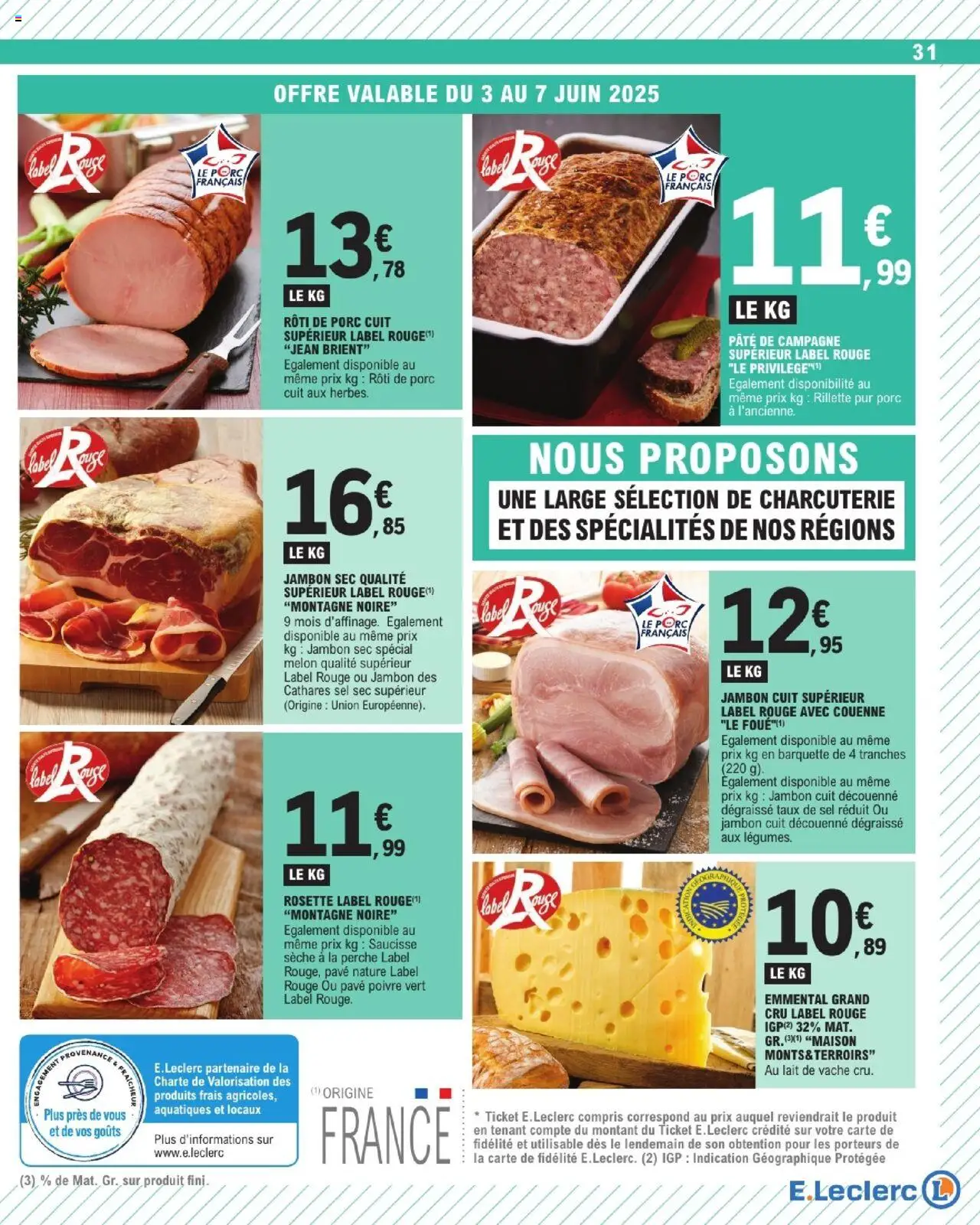  | Page: 31 | Produits: Emmental, Sel, Saucisse, Porc