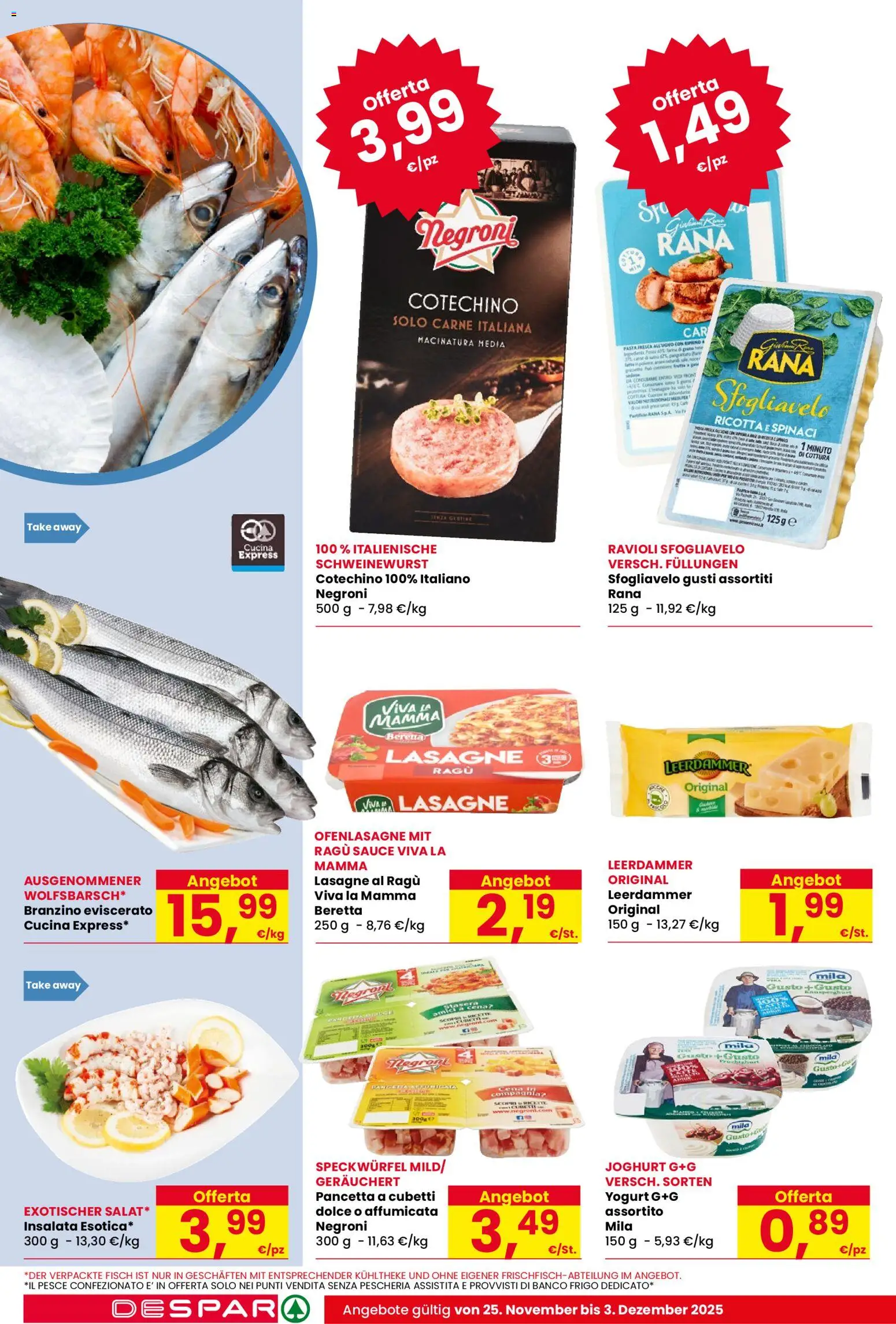 Volantino Despar del 25.11.2025 | Pagina: 10 | Prodotti: Yogurt, Pesce, Spinaci, Cotechino