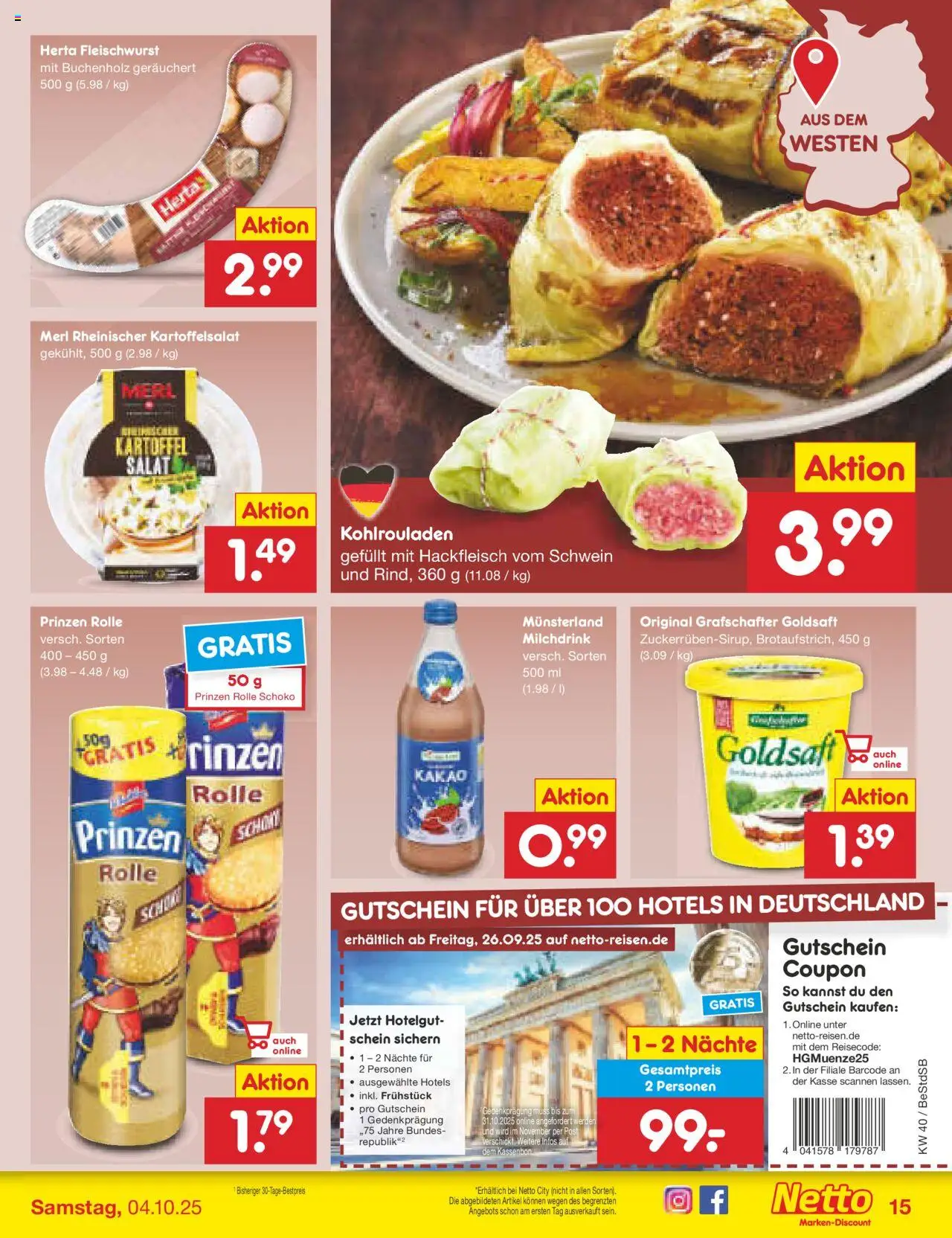 Netto Marken-Discount Prospekt 	 – gültig ab 29.09.2025 | Seite: 15 | Produkte: Herta fleischwurst, Salat, Hackfleisch