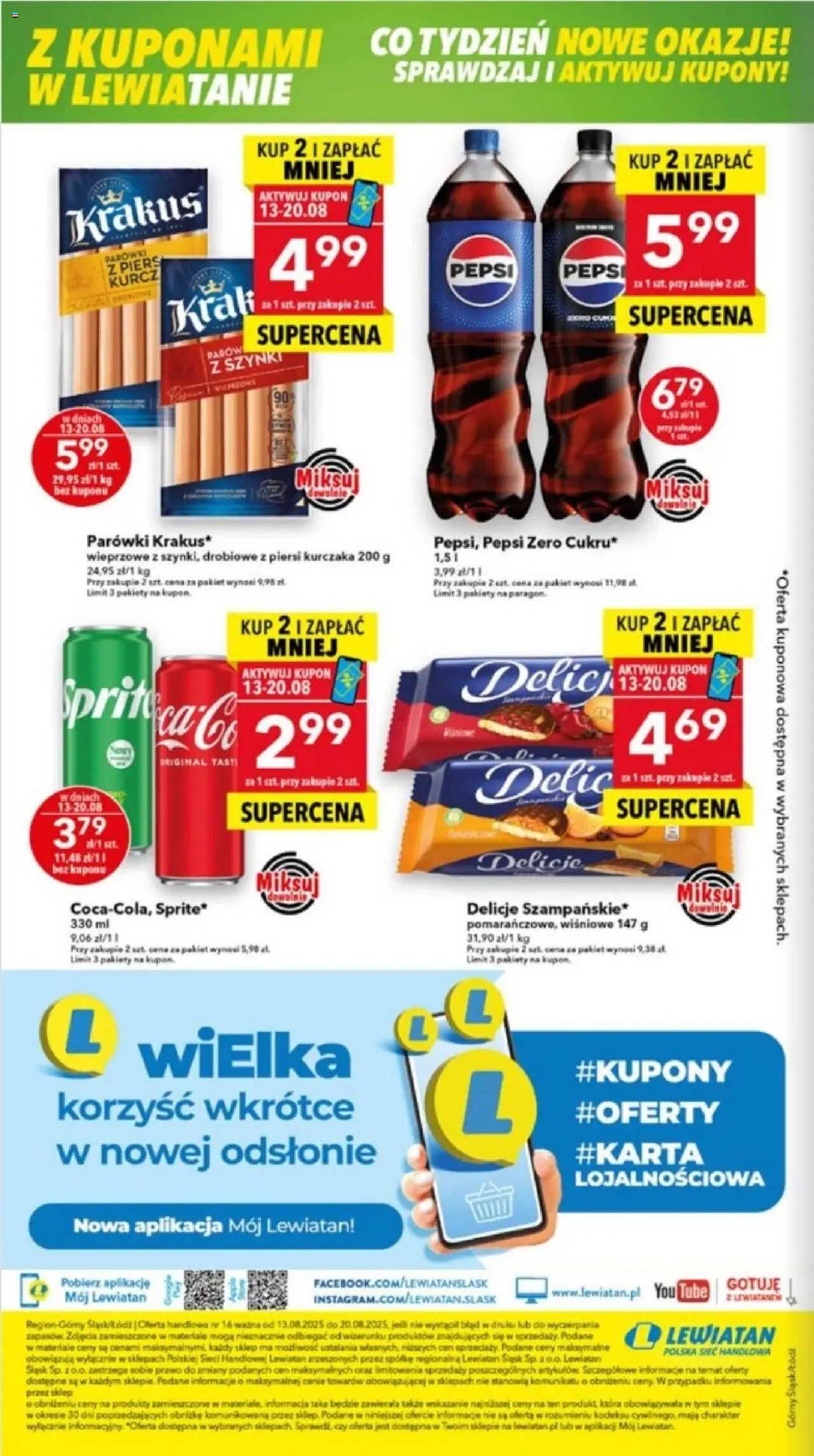 Lewiatan gazetka - Katowice od 13.08.2025 | Strona: 8 | Produkty: Piersi, Pepsi, Sprite, Parówki