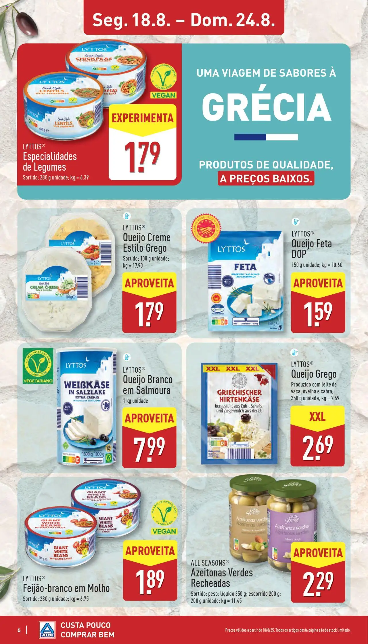 Aldi folheto │ válido de 18.08.2025 | Página: 6 | Produtos: Azeitonas, Queijo creme, Cream cheese, Queijo feta