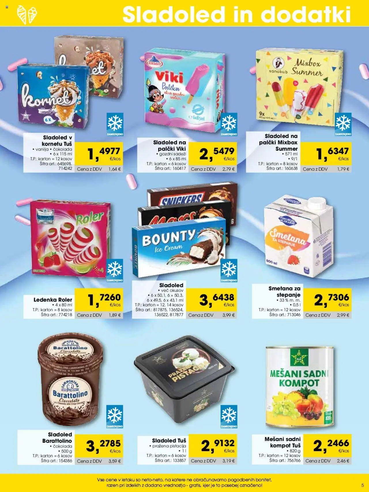 Tuš katalog cash & carry trgovec │ velja od 01.08.2025 | Stran: 5 | Izdelki: Cokolada, Smetana, Sladoled
