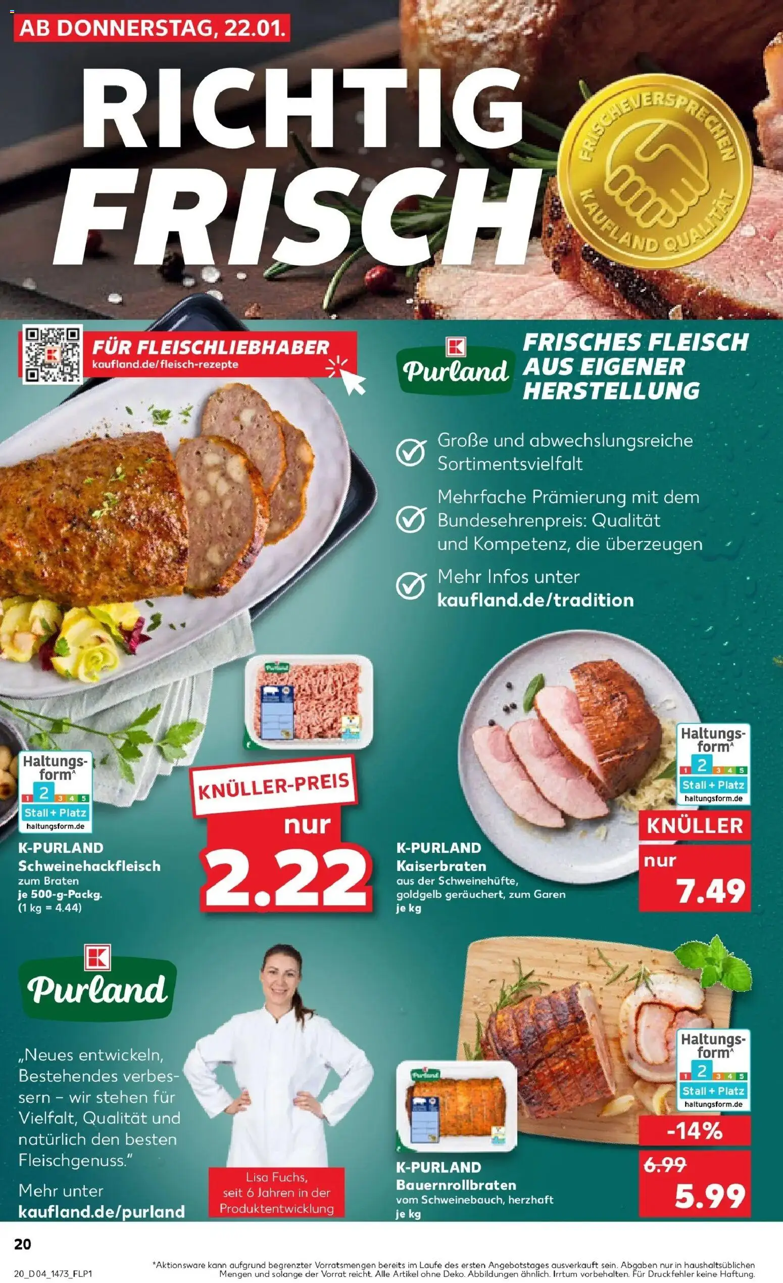 Kaufland prospekt Linthe	 – gültig ab 22.01.2026 | Seite: 20 | Produkte: Fleisch