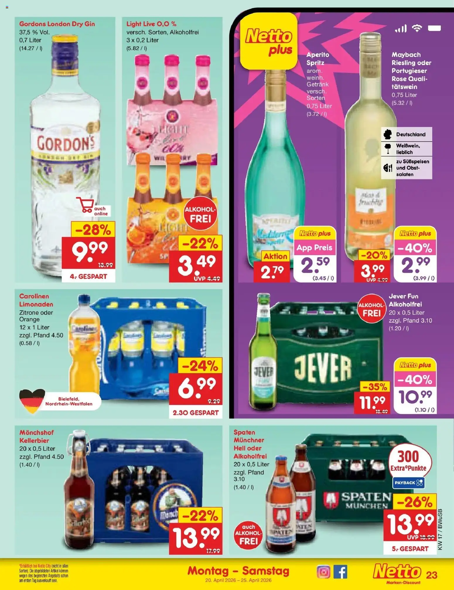 Netto Marken-Discount Prospekt Stemwede-Dielingen	 – gültig ab 20.04.2026 | Seite: 31 | Produkte: Monchshof, Zitrone, Jever, Gin