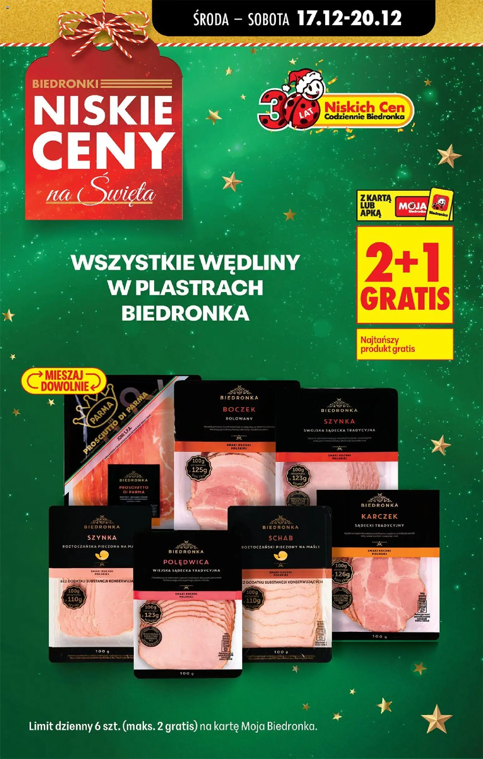 Biedronka gazetka - Oferta w tym tygodniu od 17.12.2025 | Strona: 17 | Produkty: Schab, Szynka, Boczek, Prosciutto