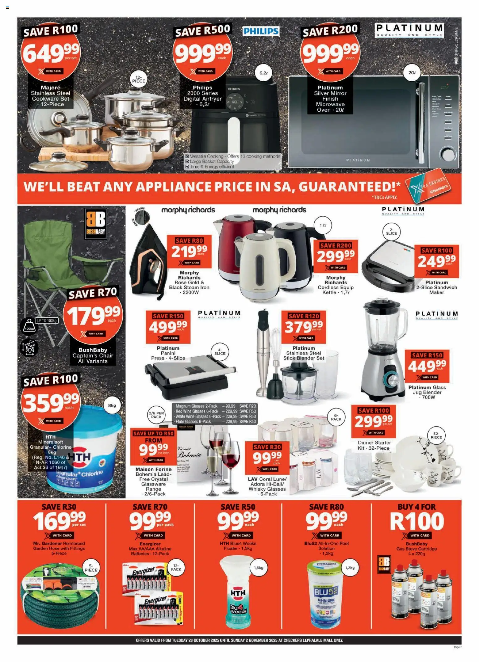 New Checkers catalogue – valid from 28.10.2025 | Page: 7 | Products: Glasses, Chair, Cookware, Gas stove