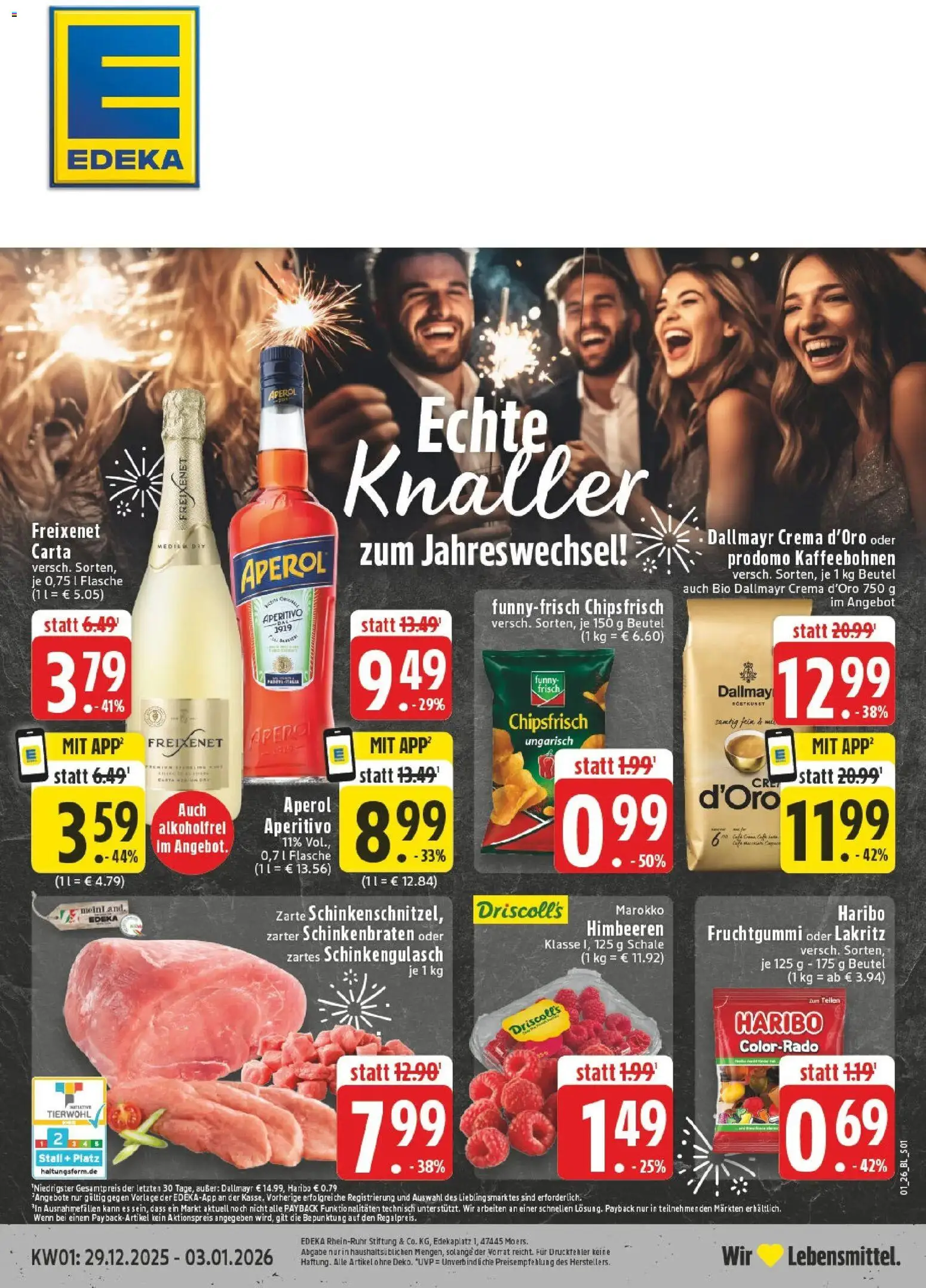 Edeka prospekt Lingen-Bramsche	 – gültig ab 28.12.2025 | Seite: 1 | Produkte: Himbeeren, Haribo, Aperol, Chips