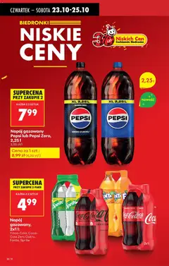 Pogląd oferty "Napój gazowany Pepsi lub Pepsi Zero, 2,25 l" - ważna od 23.10.2025 | Strona: 10 | Produkty: Coca Cola zero, Pepsi, Sprite, Coca cola