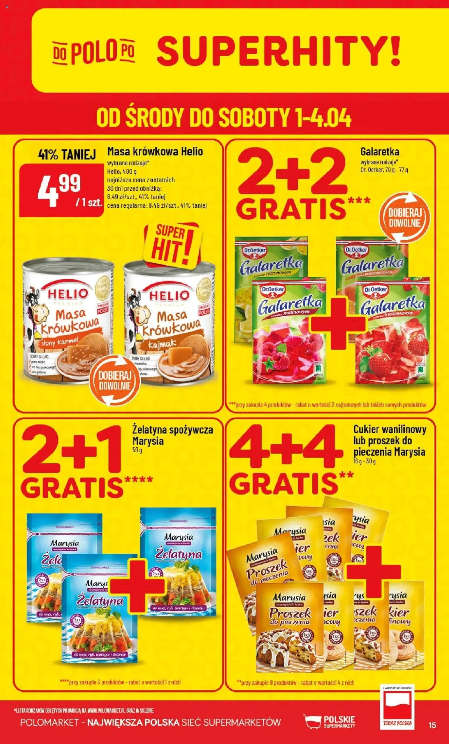 POLOmarket gazetka od 01.04.2026 | Strona: 15 | Produkty: Galaretka, Kajmak, Cukier wanilinowy, Cukier