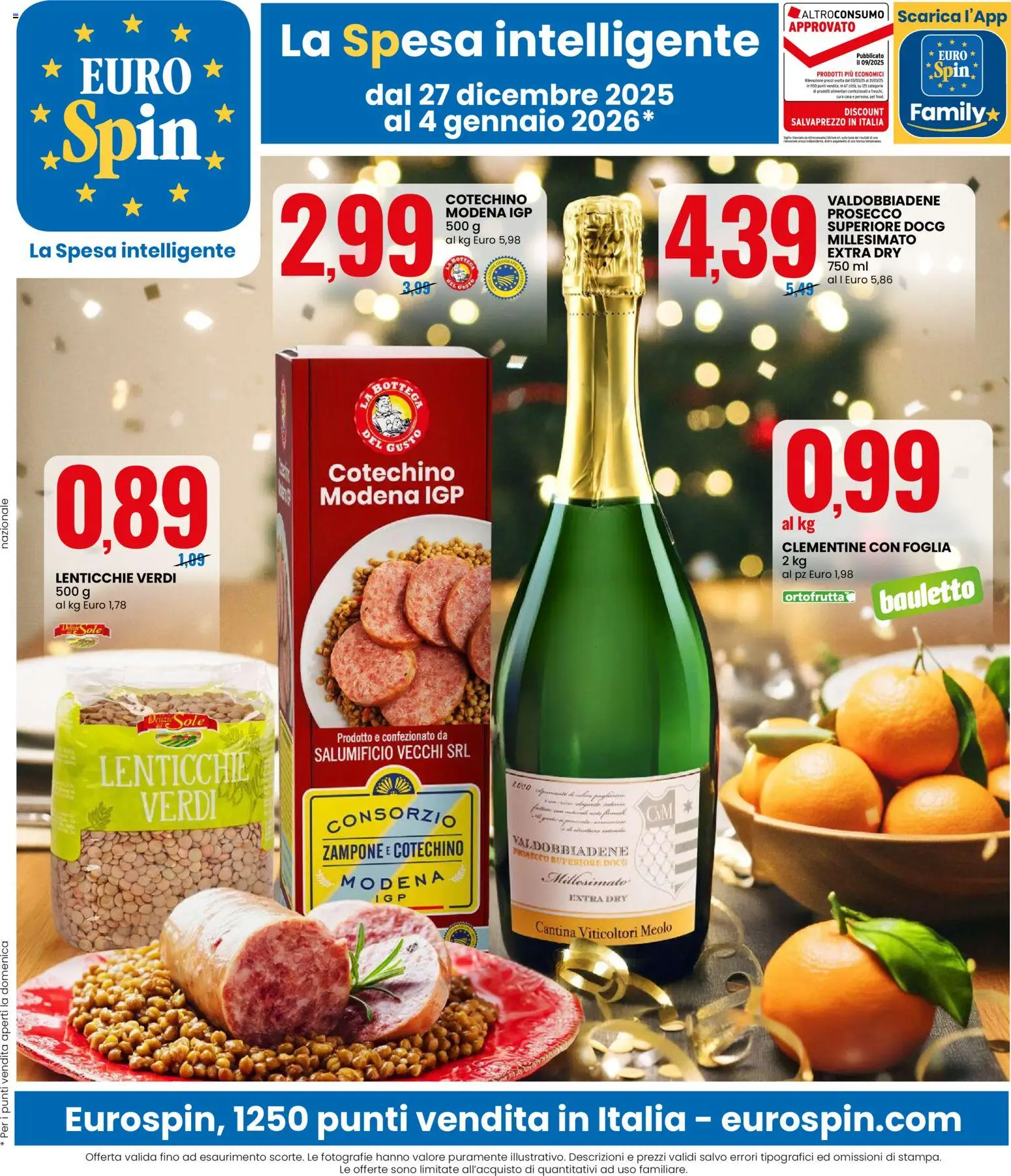 Volantino Eurospin del 27.12.2025 | Pagina: 1 | Prodotti: Prosecco, Lenticchie, Cotechino