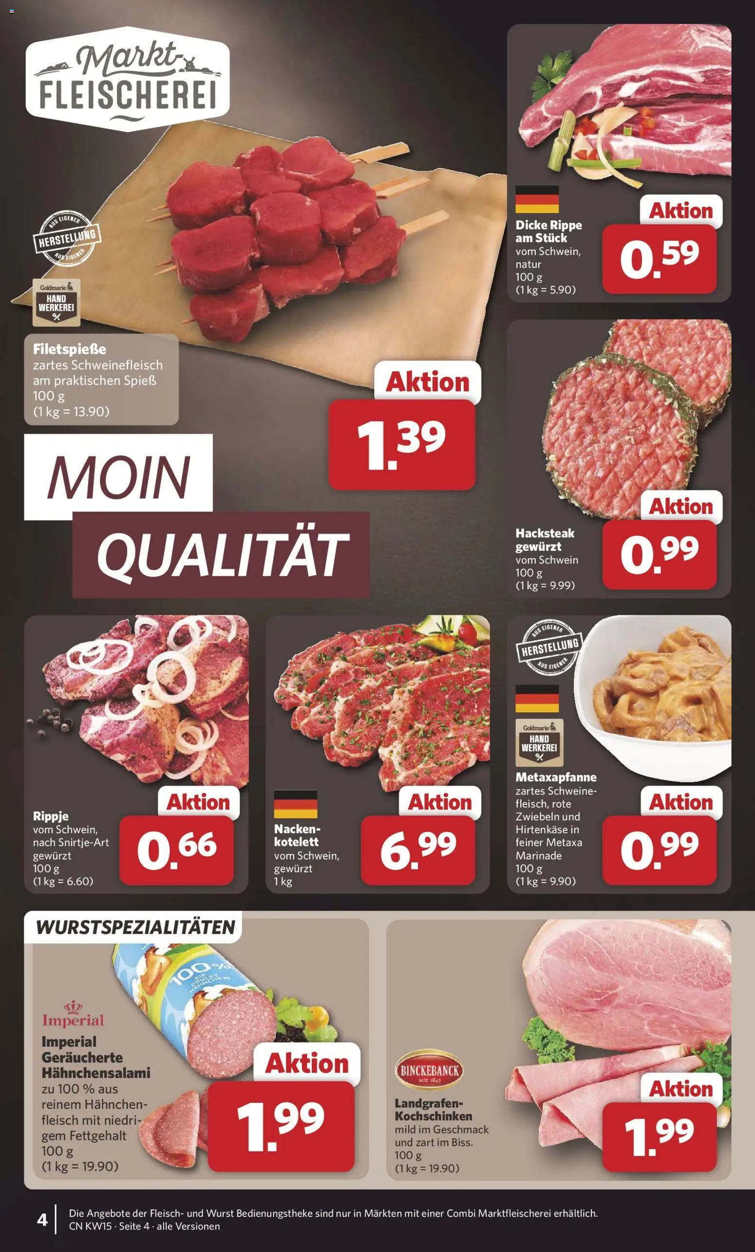 Combi Prospekt 	 – gültig ab 07.04.2026 | Seite: 4 | Produkte: Hahnchen, Metaxa, Zwiebeln, Wurst