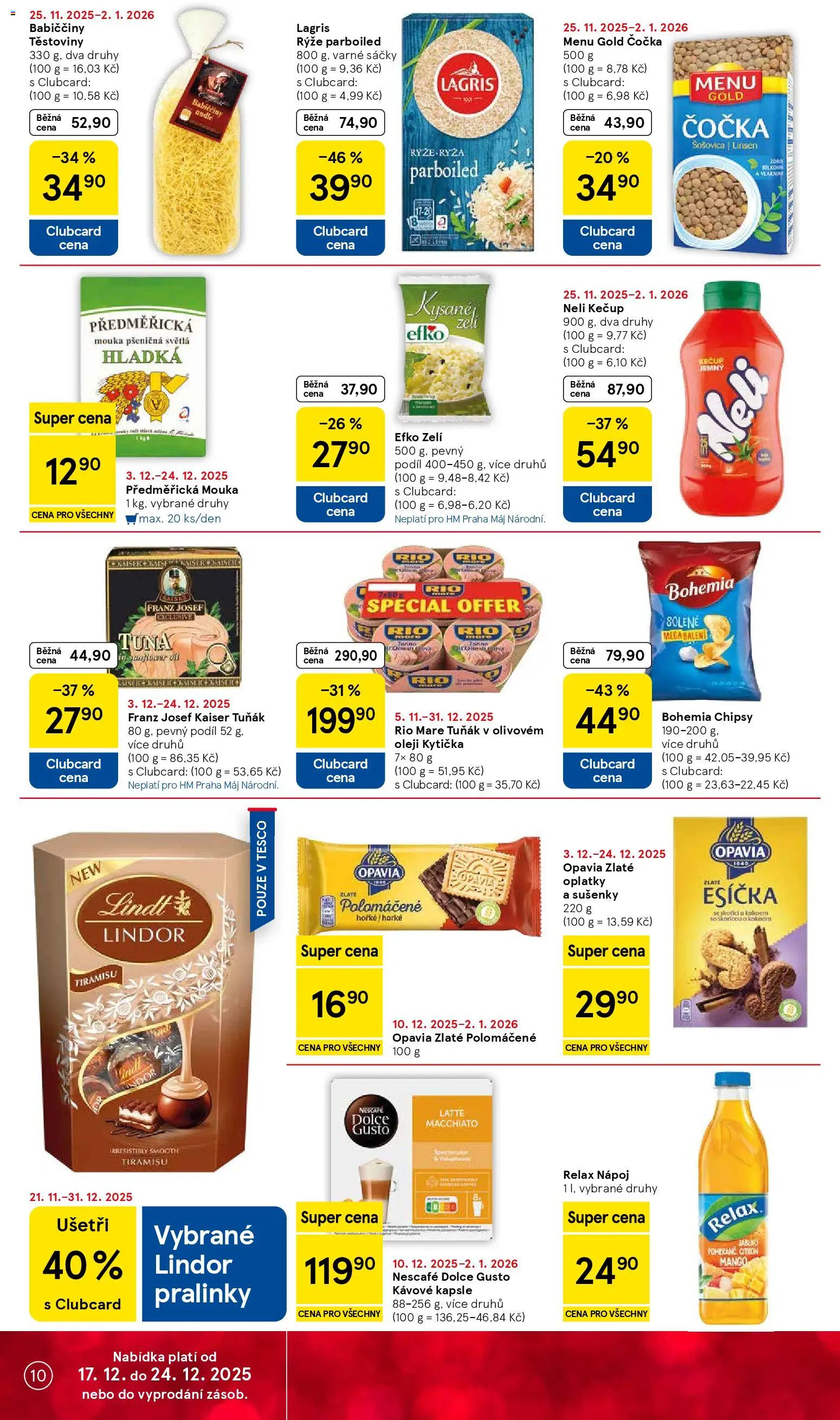 Tesco leták - Hypermarket od 17.12.2025 | Strana: 10 | Produkty: Lindt, Kapsle, Cookies, Mouka