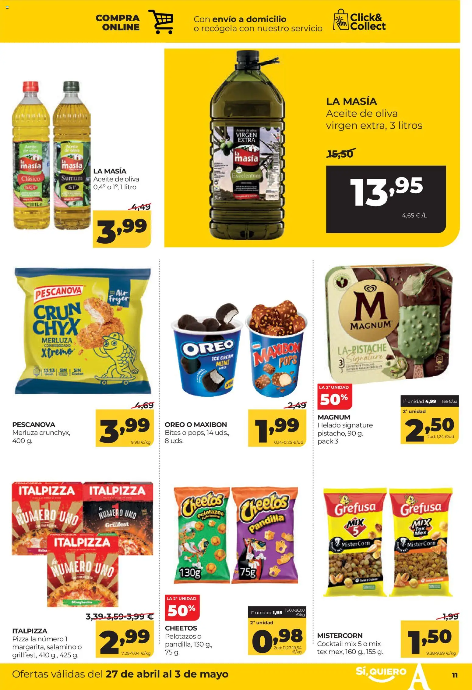 Alimerka folleto Asturias │ válido desde el 27.04.2026 | Página: 11 | Productos: Aceite, Pasta, Aceite de oliva, Helado