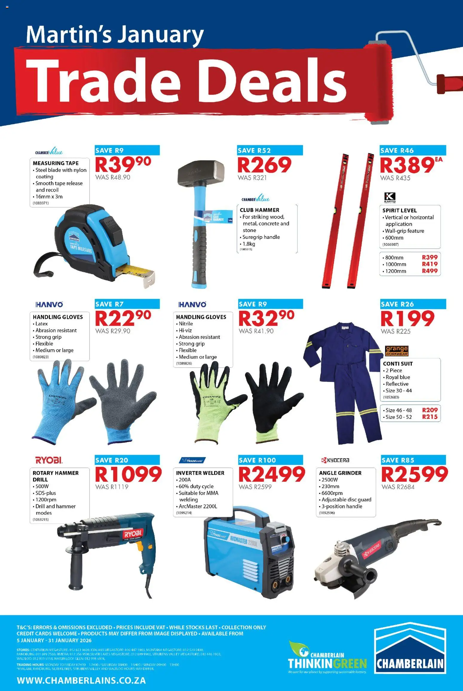 New Chamberlain catalogue – valid from 05.01.2026 | Page: 2 | Products: Gloves, Grinder, Drill, Angle grinder