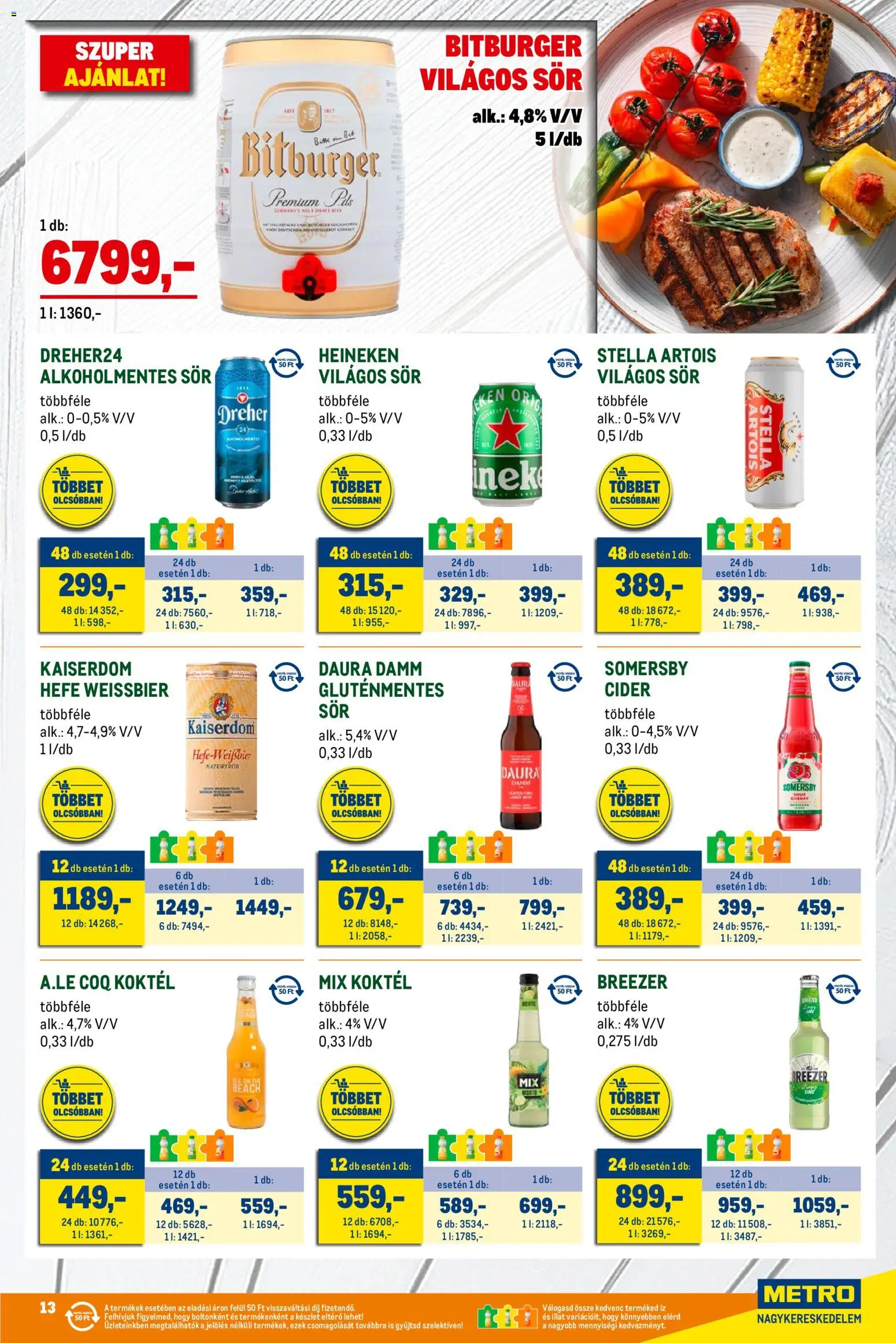 Metro akciós ujság - amely érvényes a következő dátumtól: 07.04.2026 | Oldal: 13 | Termékek: Cider, Stella artois, Sör, Alkoholmentes sör