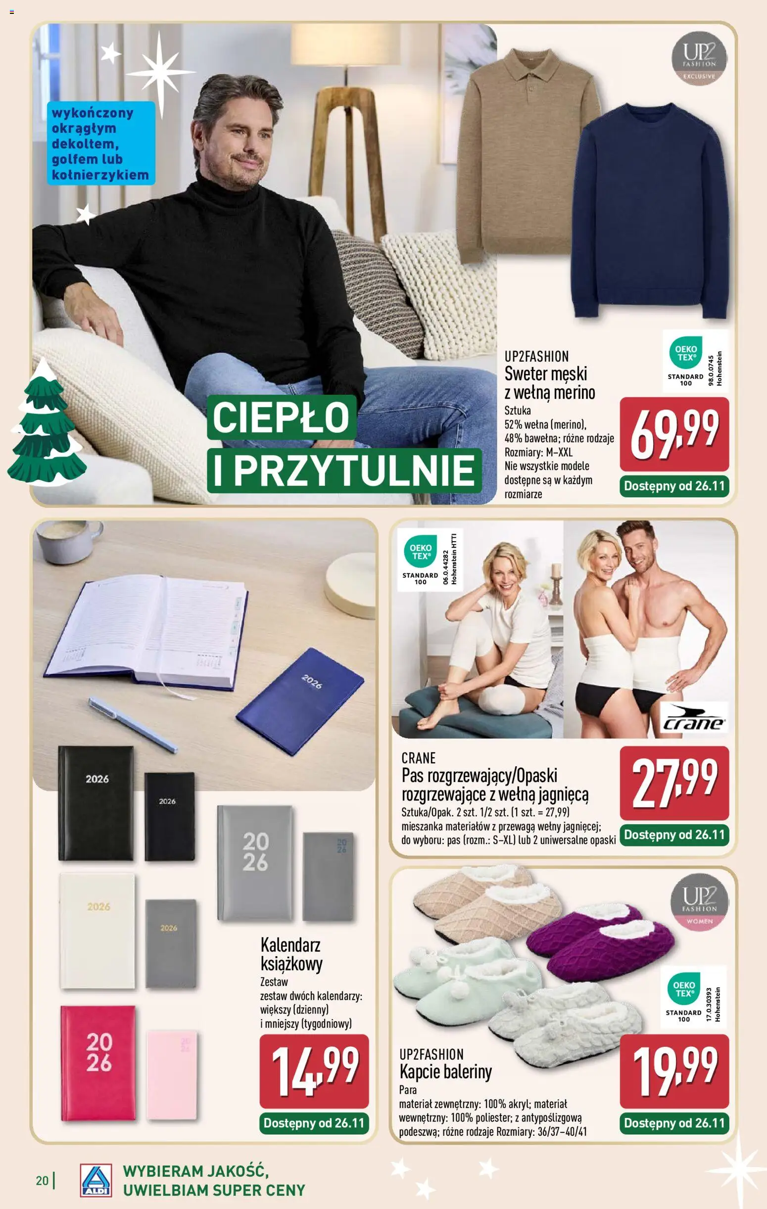 Aldi Gazetka - Katalog prezentowy od 03.11.2025 | Strona: 20 | Produkty: Sweter, Baleriny, Kapcie, Kalendarz