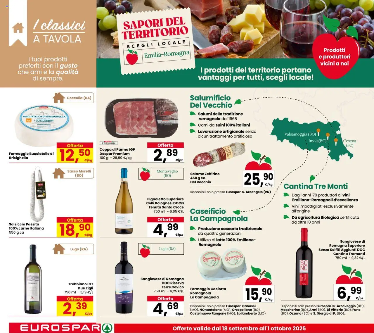 Volantino Eurospar del 18.09.2025 | Pagina: 10 | Prodotti: Salame, Latte, Formaggio, Salsiccia