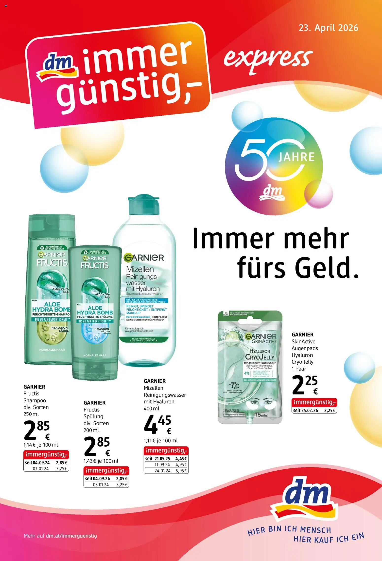 dm drogerie markt Flugblatt Mai 2026 gültig ab 23.04.2026 | Seite: 1 | Produkte: Wasser, Shampoo, Spülung