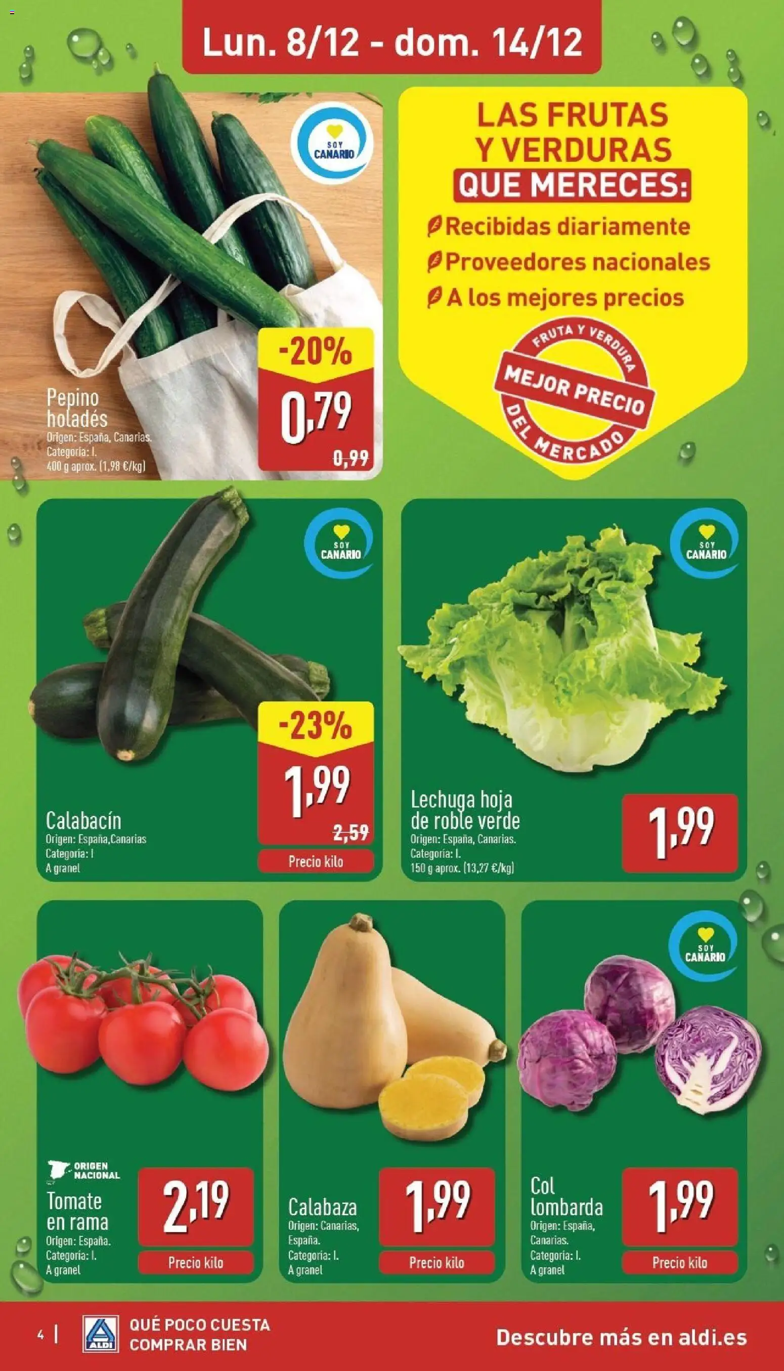 Aldi folleto Canarias │ válido desde el 08.12.2025 | Página: 4 | Productos: Στιγμιαίος καφές, Calabacín, Σφουγγαρίστρα, Πράσινο τσάι