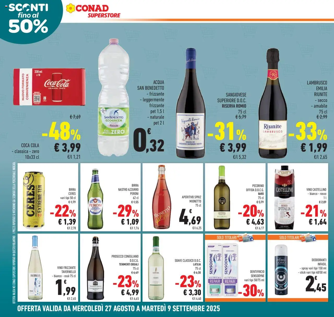 Volantino Conad del 27.08.2025 | Pagina: 24 | Prodotti: Dentifricio, Acqua, Pecorino, Aperitivo